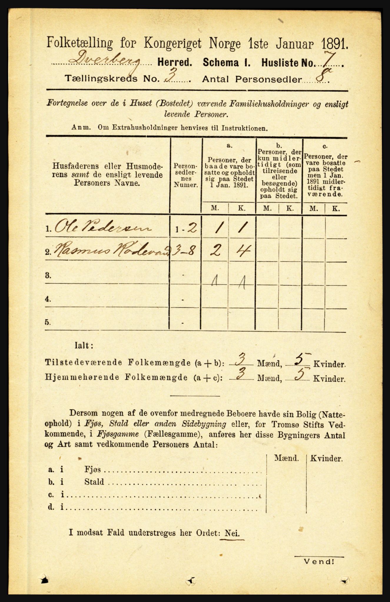 RA, Folketelling 1891 for 1872 Dverberg herred, 1891, s. 890