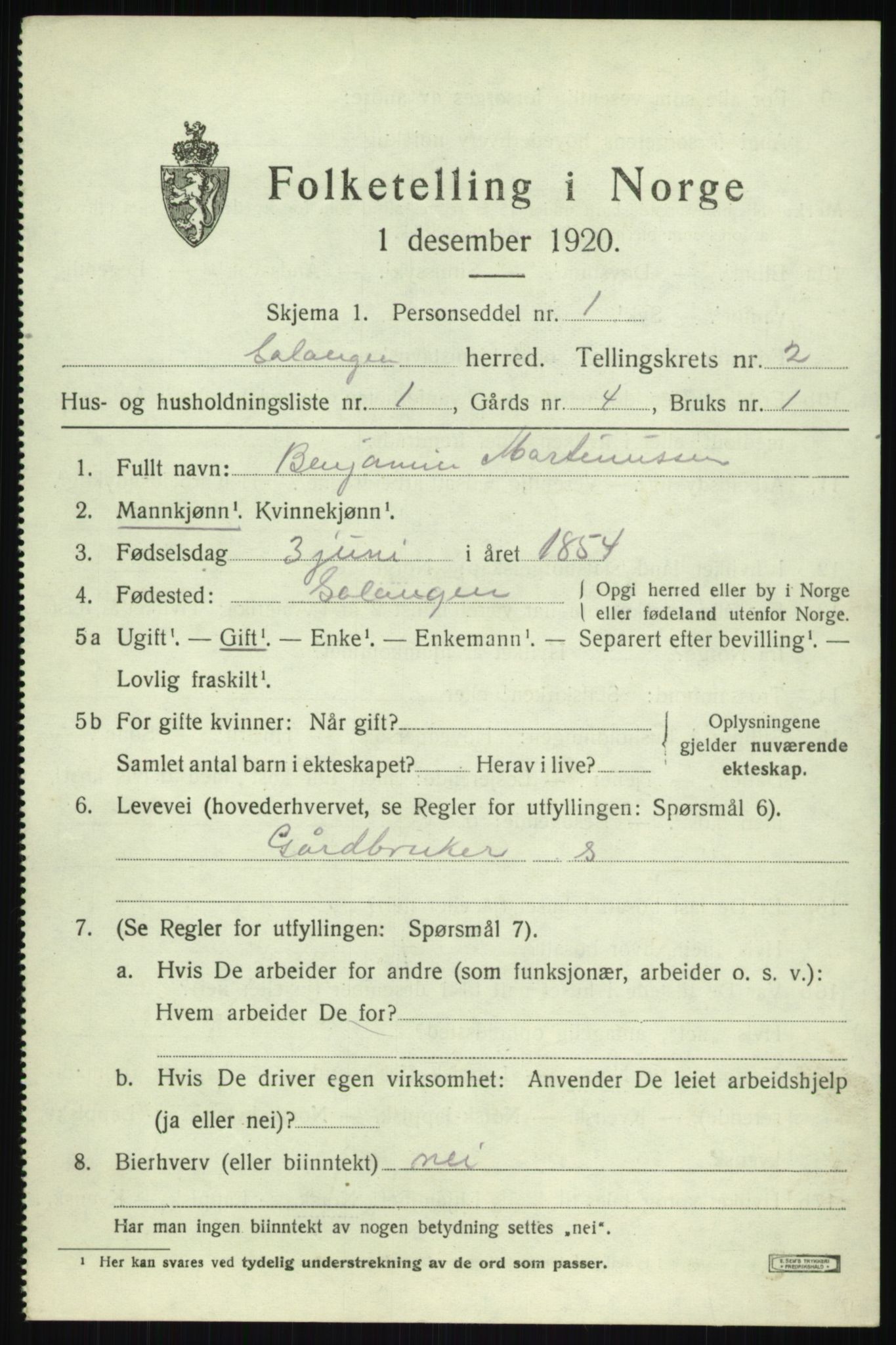 SATØ, Folketelling 1920 for 1921 Salangen herred, 1920, s. 1162