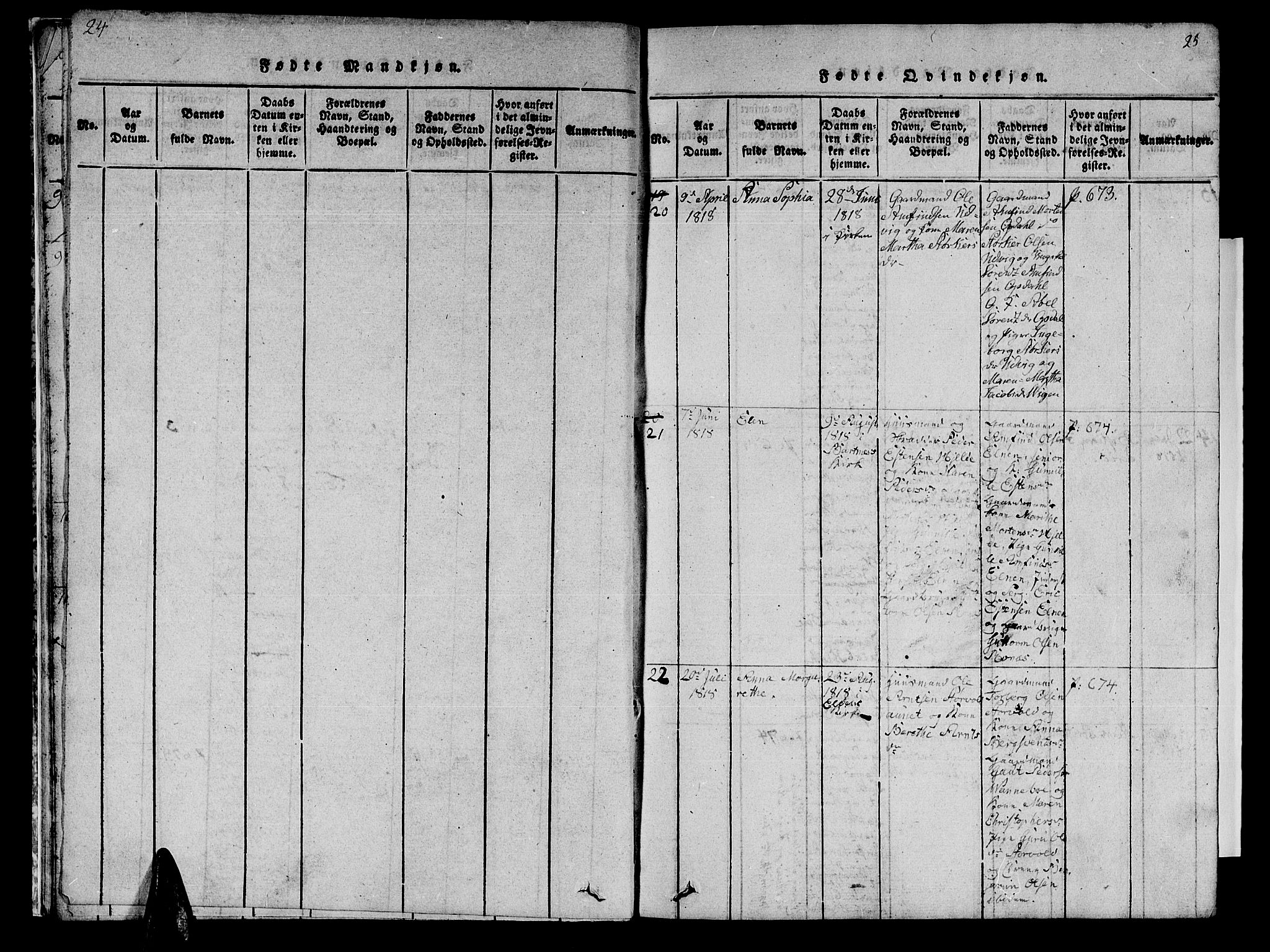 Ministerialprotokoller, klokkerbøker og fødselsregistre - Nord-Trøndelag, SAT/A-1458/741/L0400: Klokkerbok nr. 741C01, 1817-1825, s. 24-25