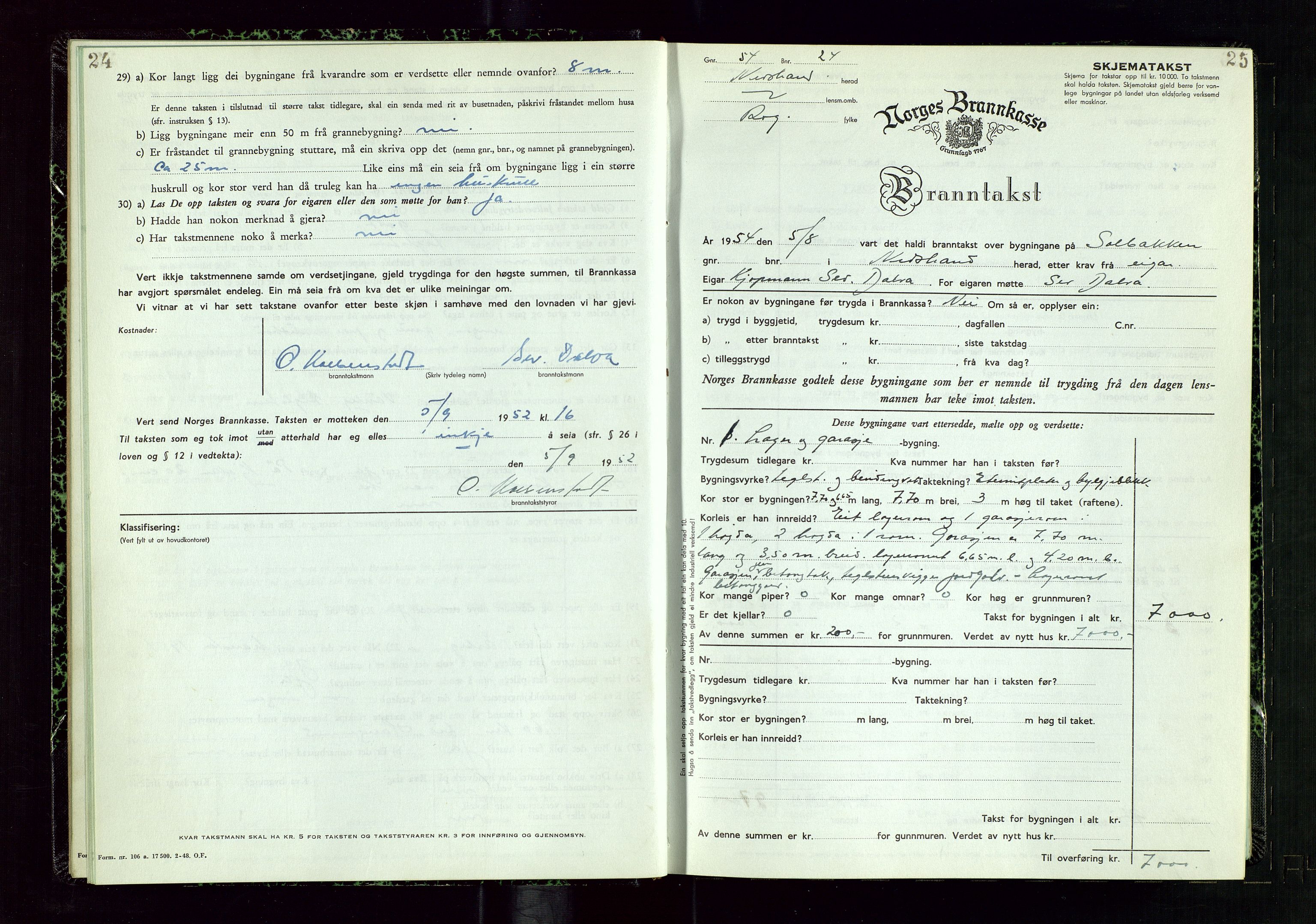 Nedstrand lensmannskontor, AV/SAST-A-100236/Gob/L0003: "Branntakstprotokoll", 1950-1954, s. 24-25