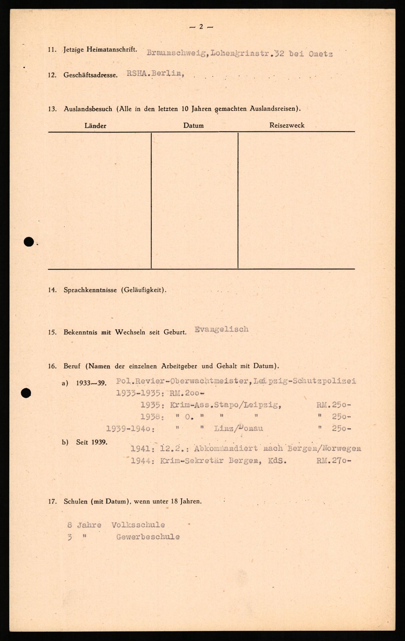 Forsvaret, Forsvarets overkommando II, AV/RA-RAFA-3915/D/Db/L0017: CI Questionaires. Tyske okkupasjonsstyrker i Norge. Tyskere., 1945-1946, s. 97