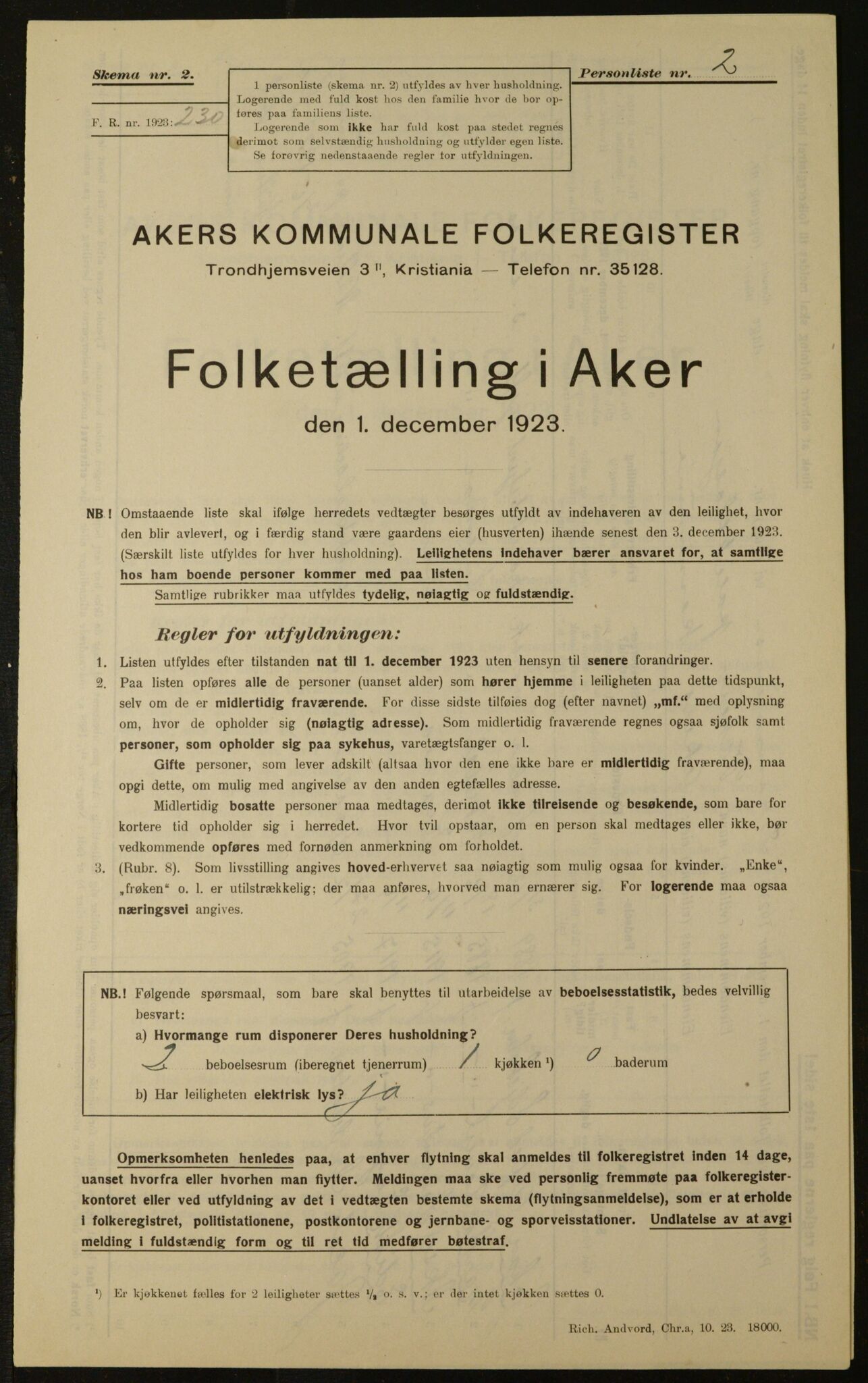 , Kommunal folketelling 1.12.1923 for Aker, 1923, s. 1505