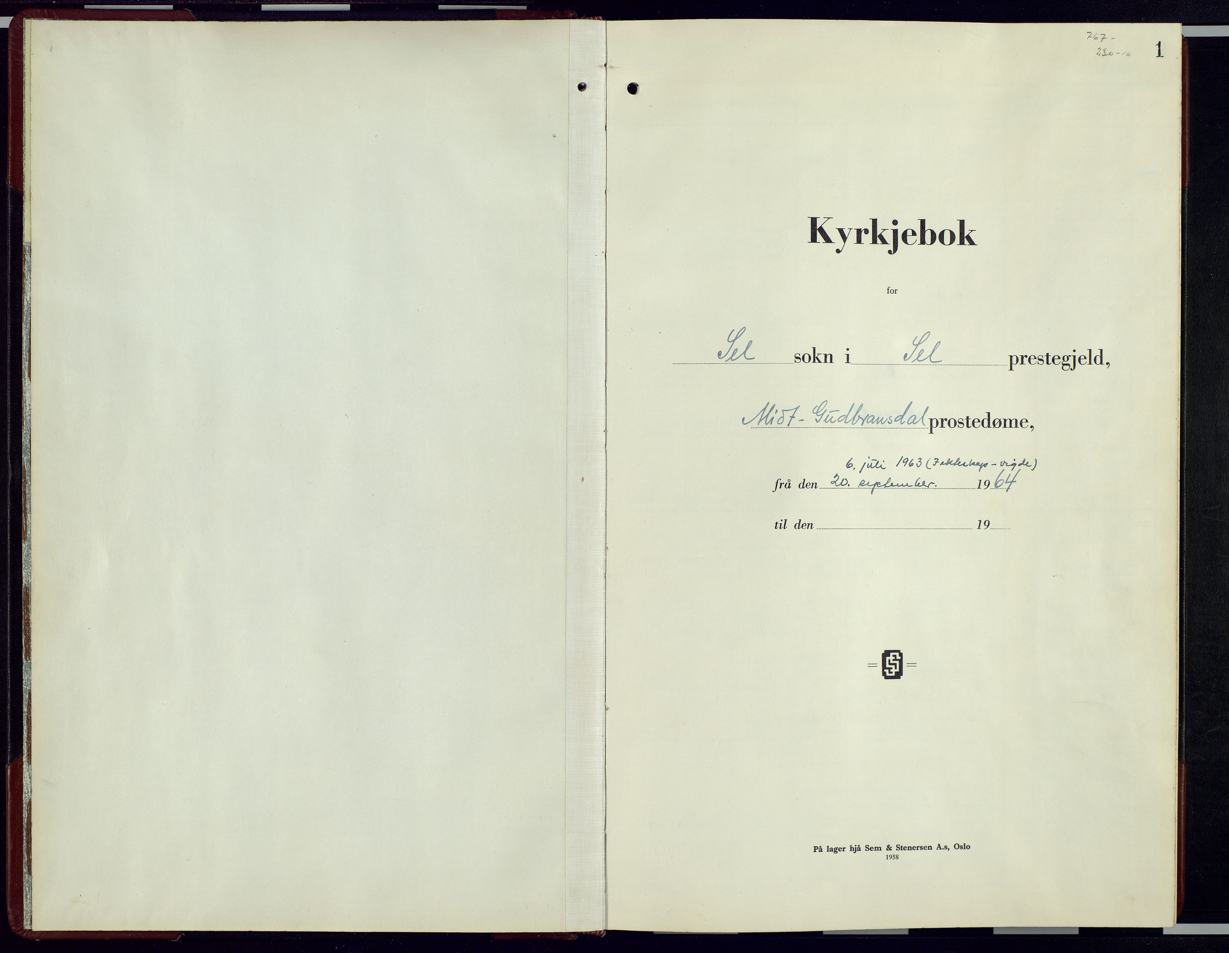 Sel prestekontor, AV/SAH-PREST-074/H/Ha/Hab/L0008: Klokkerbok nr. 8, 1963-1972, s. 1