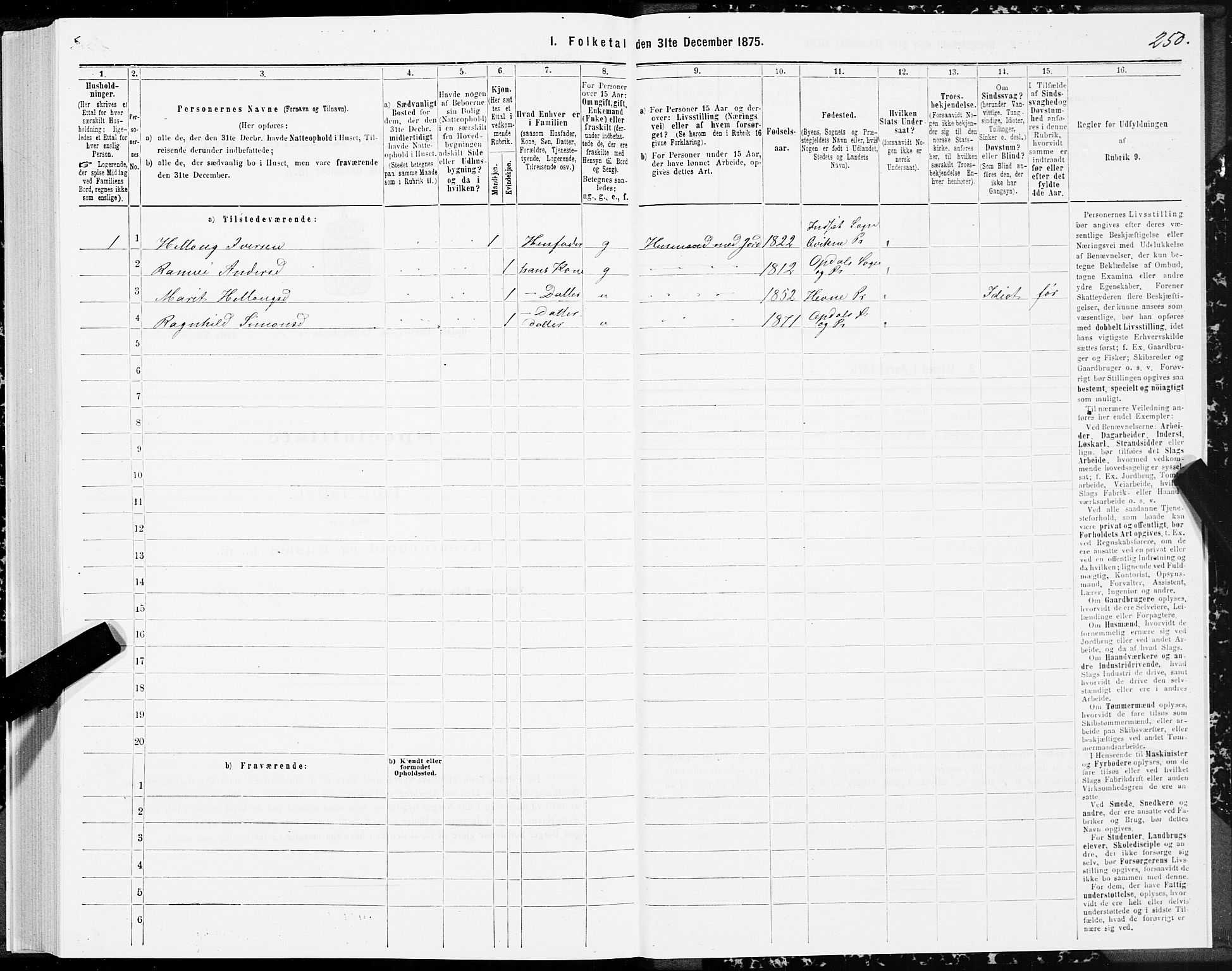 SAT, Folketelling 1875 for 1634P Oppdal prestegjeld, 1875, s. 1250