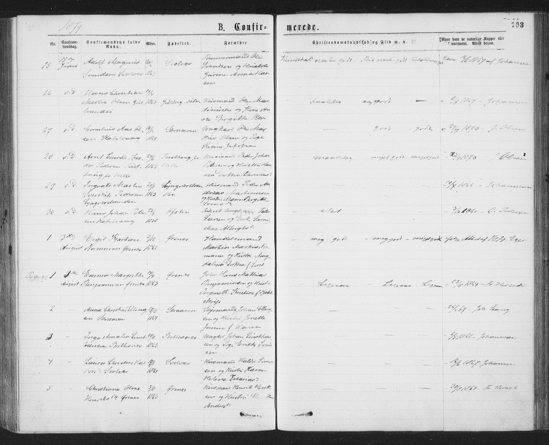 Ministerialprotokoller, klokkerbøker og fødselsregistre - Nordland, AV/SAT-A-1459/874/L1058: Ministerialbok nr. 874A02, 1878-1883, s. 163