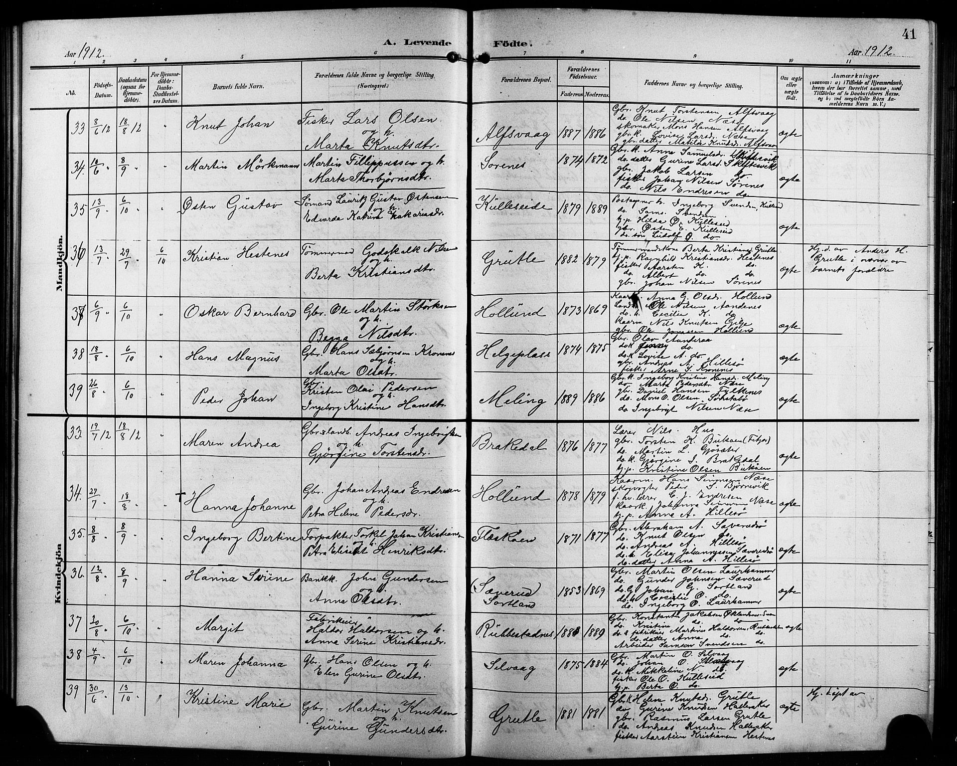 Finnås sokneprestembete, AV/SAB-A-99925/H/Ha/Hab/Habb/L0005: Klokkerbok nr. B 5, 1907-1920, s. 41