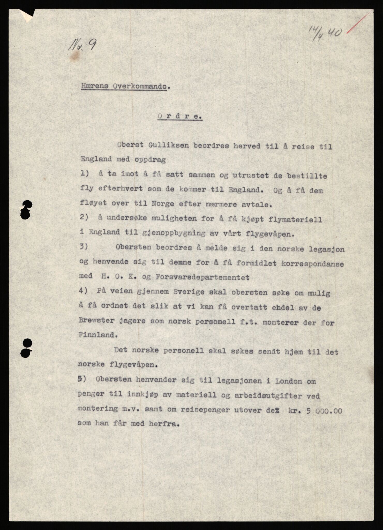 Forsvaret, Forsvarets krigshistoriske avdeling, AV/RA-RAFA-2017/Y/Ya/L0031: II-C-11-51 - Hærens overkommando, 1940, s. 25