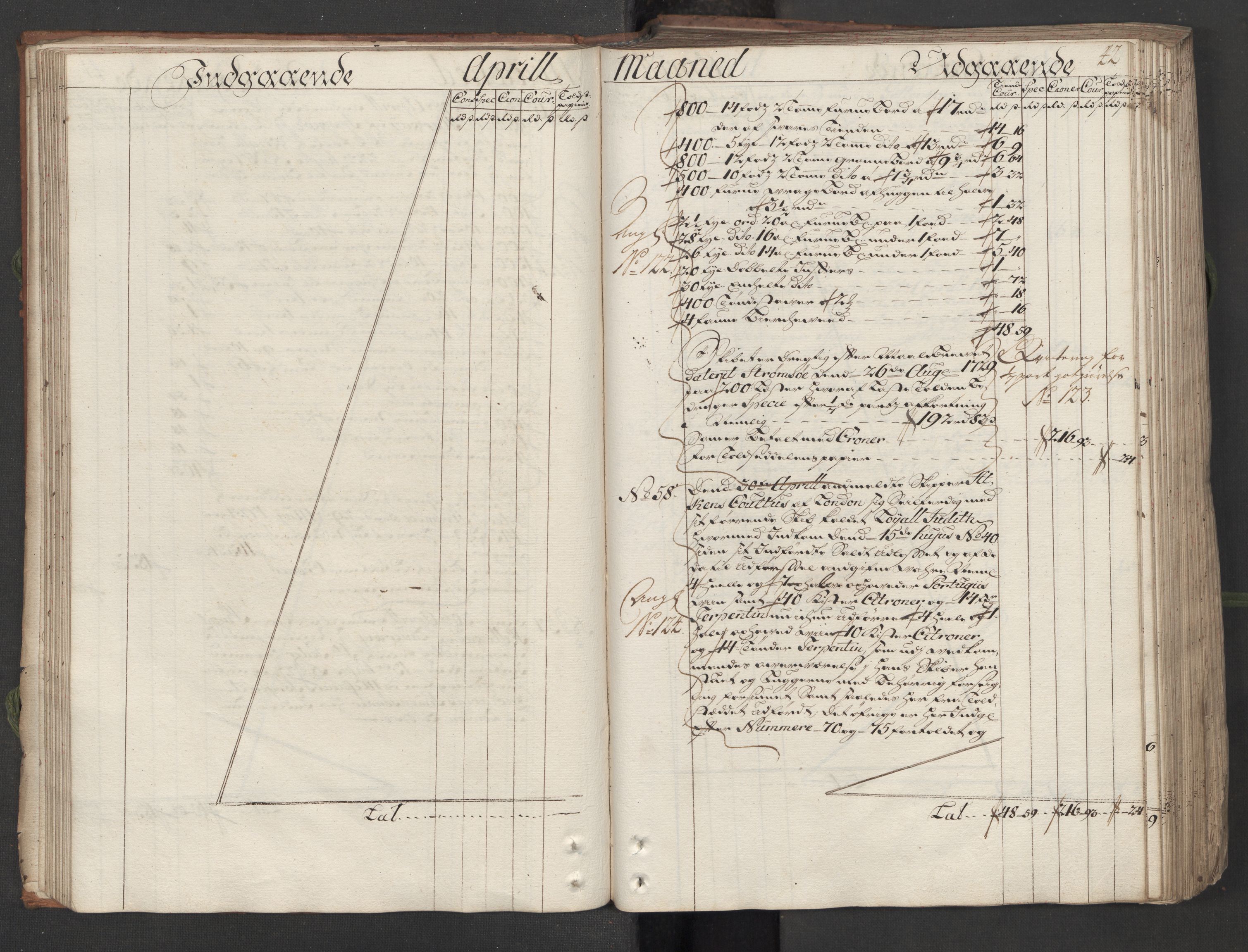 Generaltollkammeret, tollregnskaper, AV/RA-EA-5490/R12/L0009/0001: Tollregnskaper Langesund / Hovedtollbok, 1733, s. 41b-42a