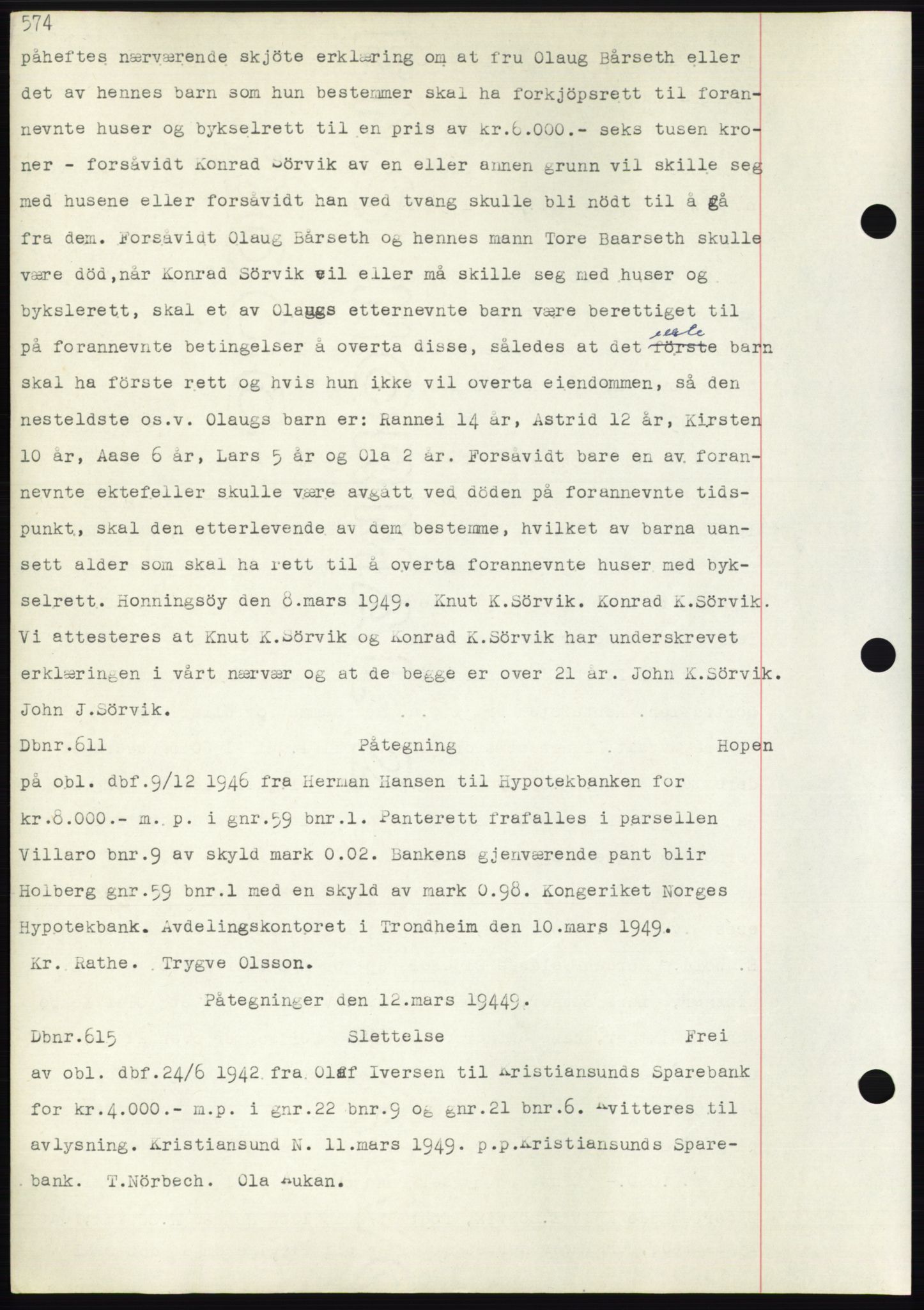 Nordmøre sorenskriveri, SAT/A-4132/1/2/2Ca: Pantebok nr. C82b, 1946-1951, Dagboknr: 611/1949