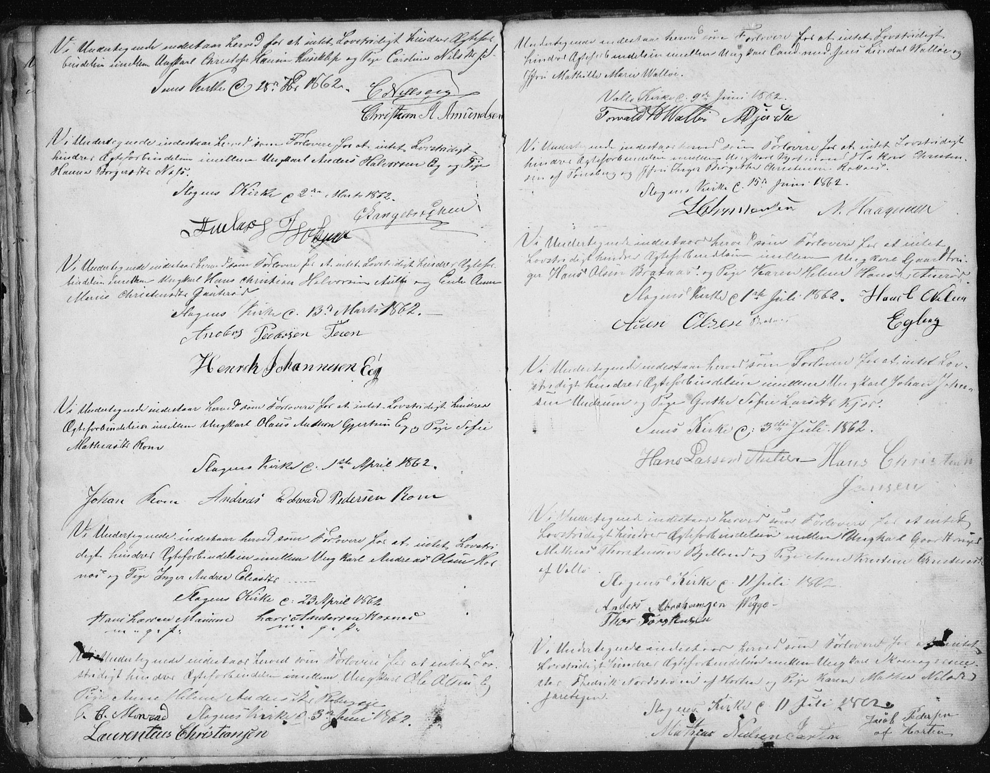 Sem kirkebøker, AV/SAKO-A-5/Y/Ya/L0001: Forlovererklæringer nr. 1, 1848-1864