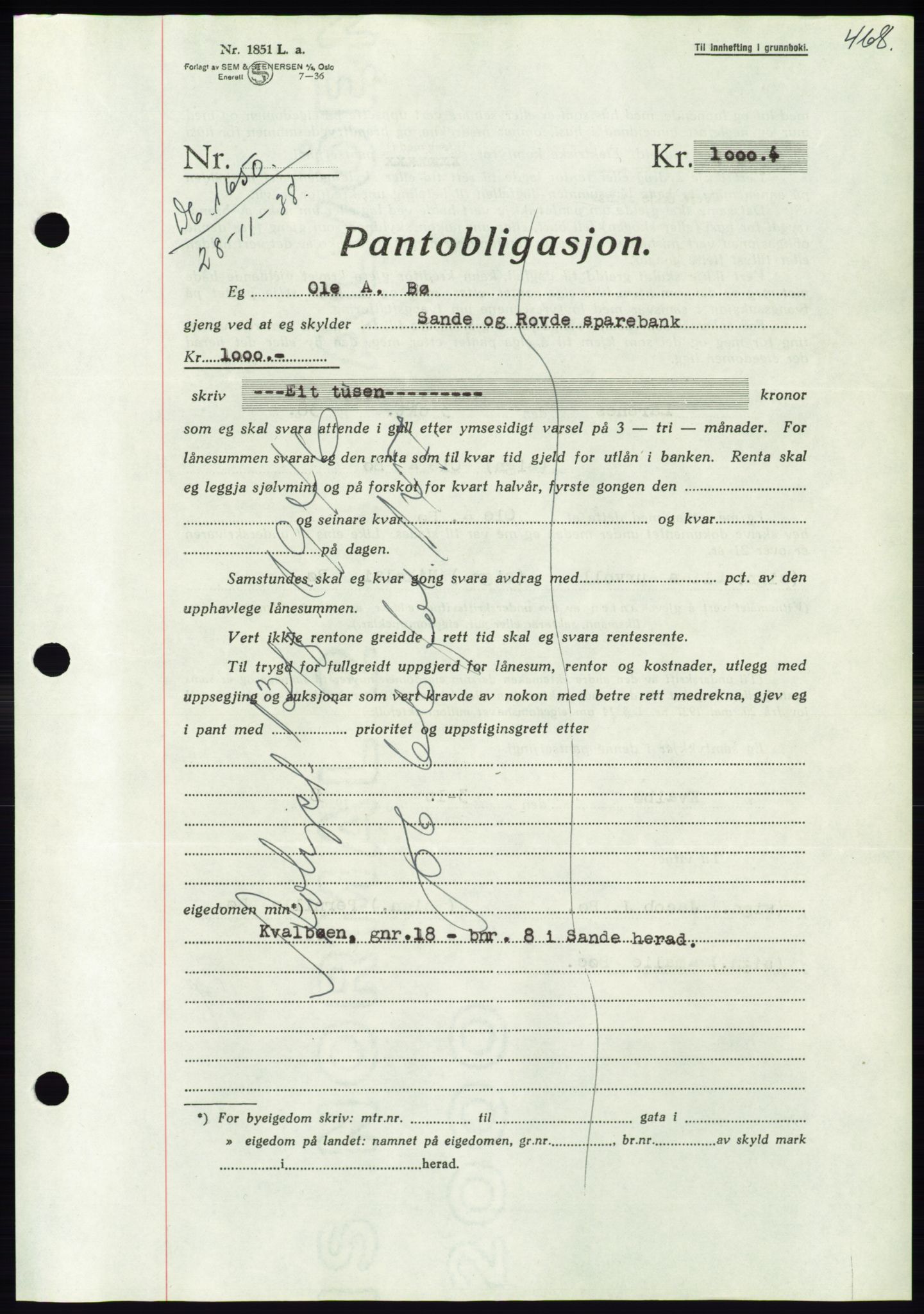 Søre Sunnmøre sorenskriveri, AV/SAT-A-4122/1/2/2C/L0066: Pantebok nr. 60, 1938-1938, Dagboknr: 1650/1938