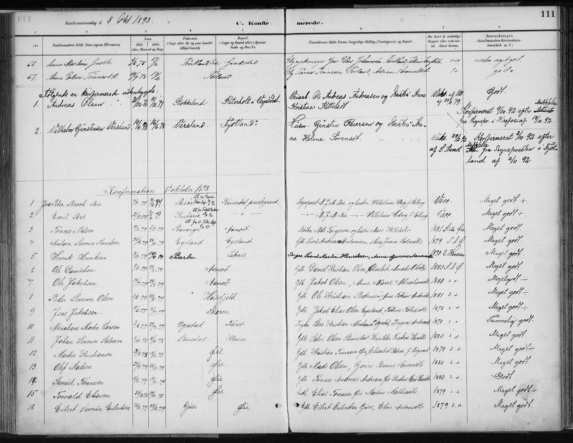 Kvinesdal sokneprestkontor, SAK/1111-0026/F/Fa/Fab/L0008: Ministerialbok nr. A 8, 1886-1897, s. 111