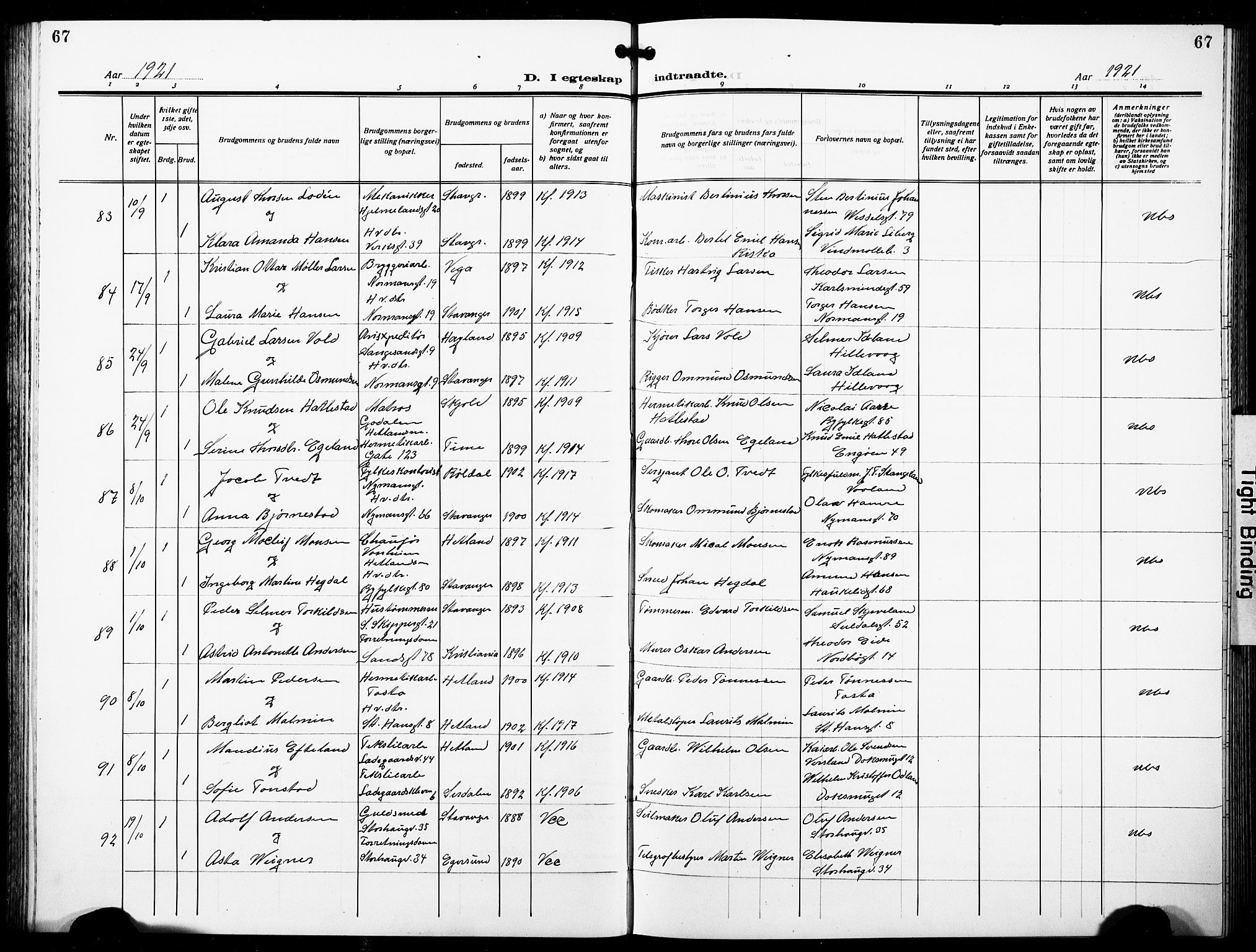 St. Johannes sokneprestkontor, AV/SAST-A-101814/001/30/30BB/L0007: Klokkerbok nr. B 7, 1917-1932, s. 67