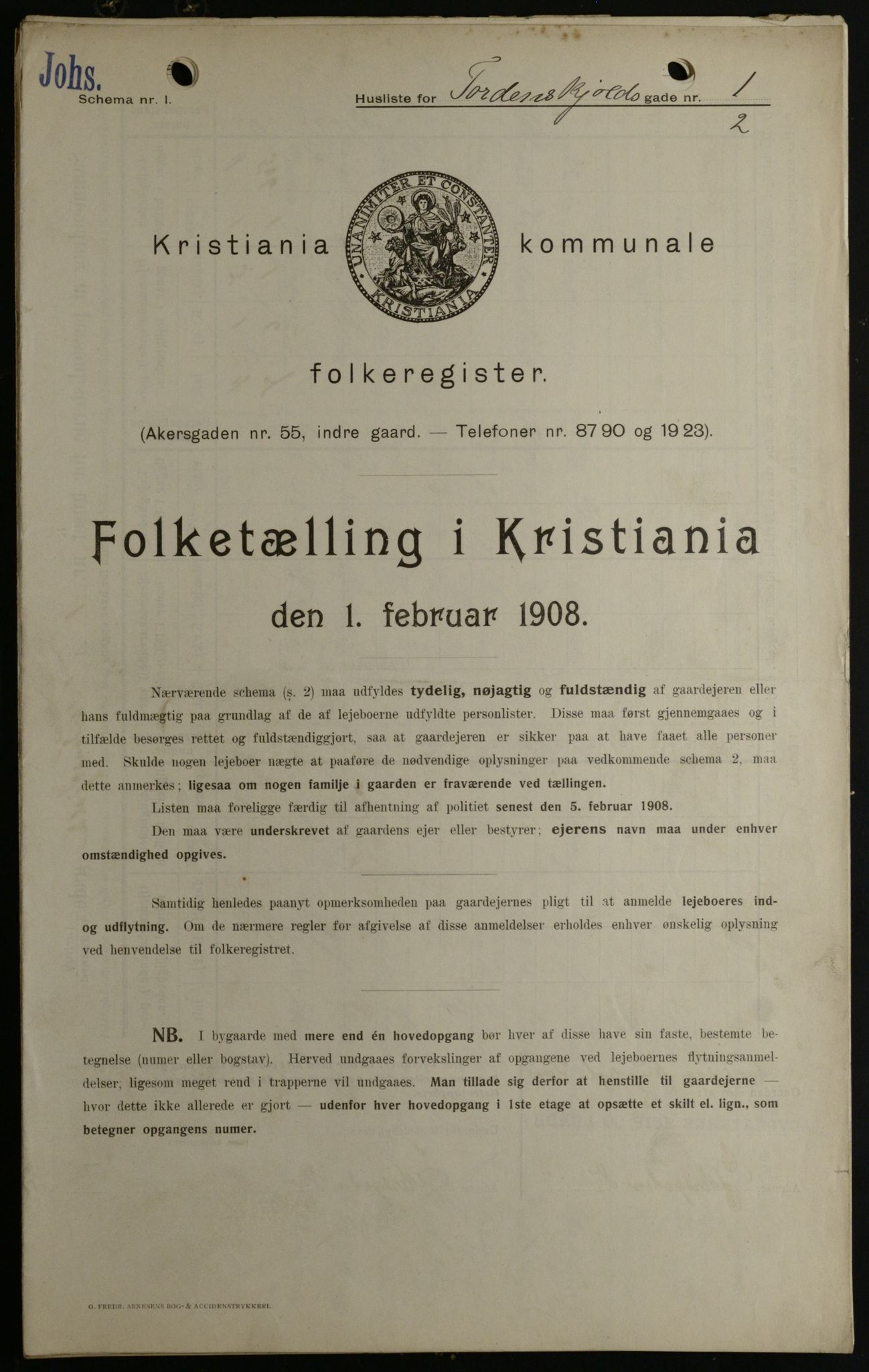 OBA, Kommunal folketelling 1.2.1908 for Kristiania kjøpstad, 1908, s. 102245