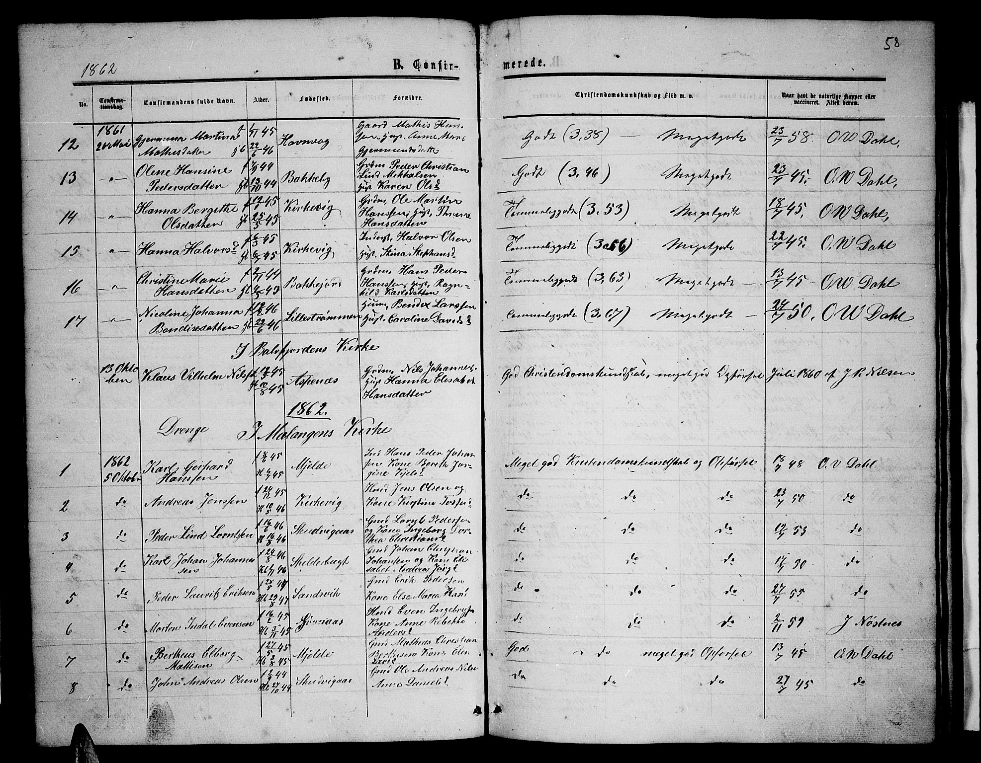 Balsfjord sokneprestembete, AV/SATØ-S-1303/G/Ga/L0001klokker: Klokkerbok nr. 1, 1856-1869, s. 58