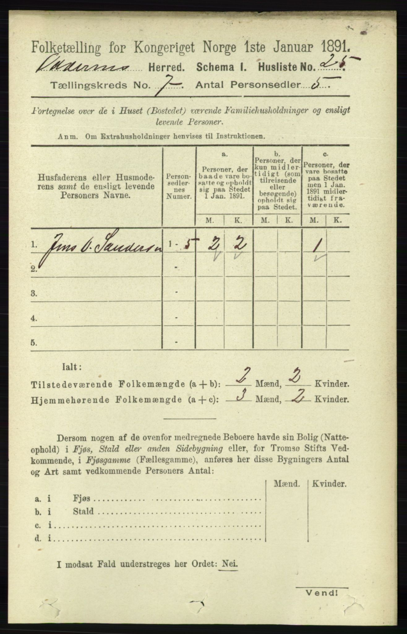 RA, Folketelling 1891 for 1012 Oddernes herred, 1891, s. 2472