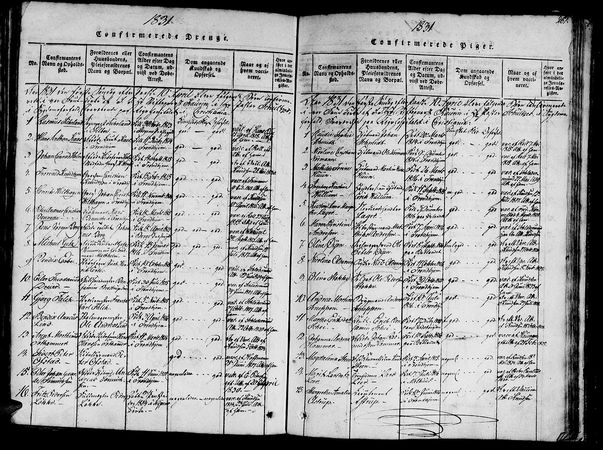 Ministerialprotokoller, klokkerbøker og fødselsregistre - Sør-Trøndelag, SAT/A-1456/602/L0135: Klokkerbok nr. 602C03, 1815-1832, s. 261