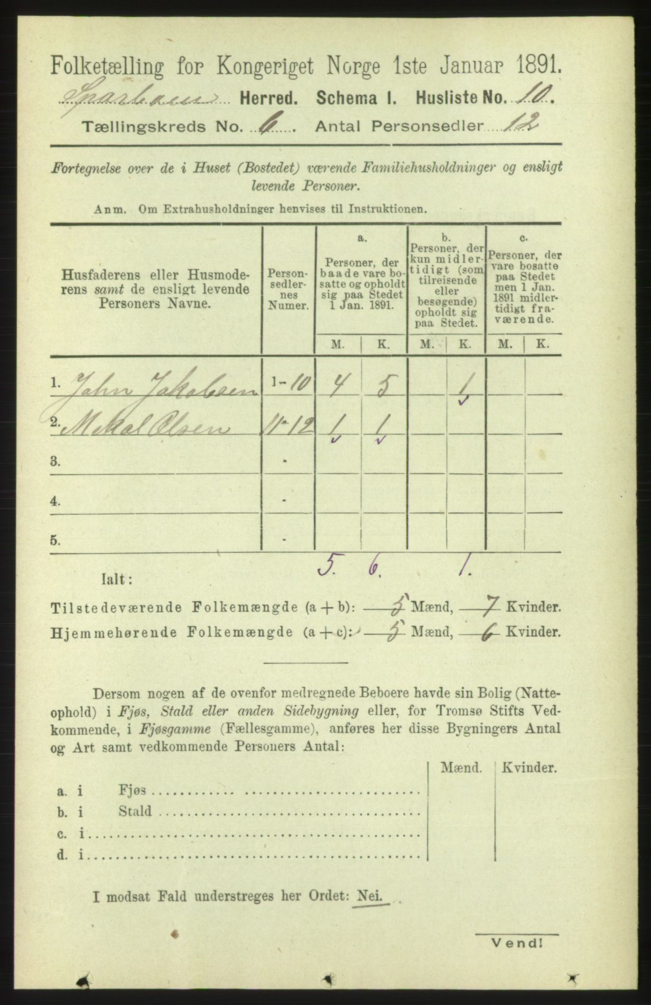 RA, Folketelling 1891 for 1731 Sparbu herred, 1891, s. 2130