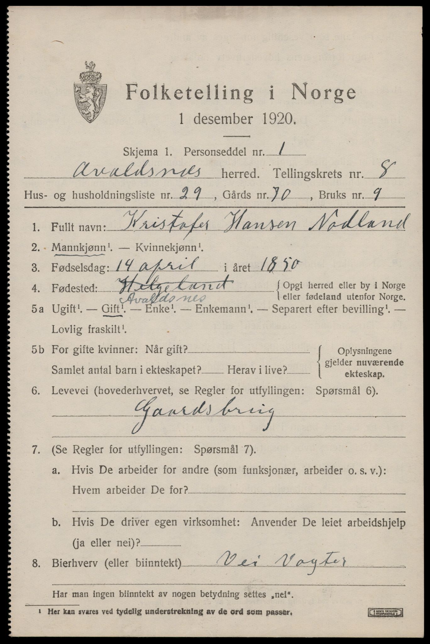 SAST, Folketelling 1920 for 1147 Avaldsnes herred, 1920, s. 6573
