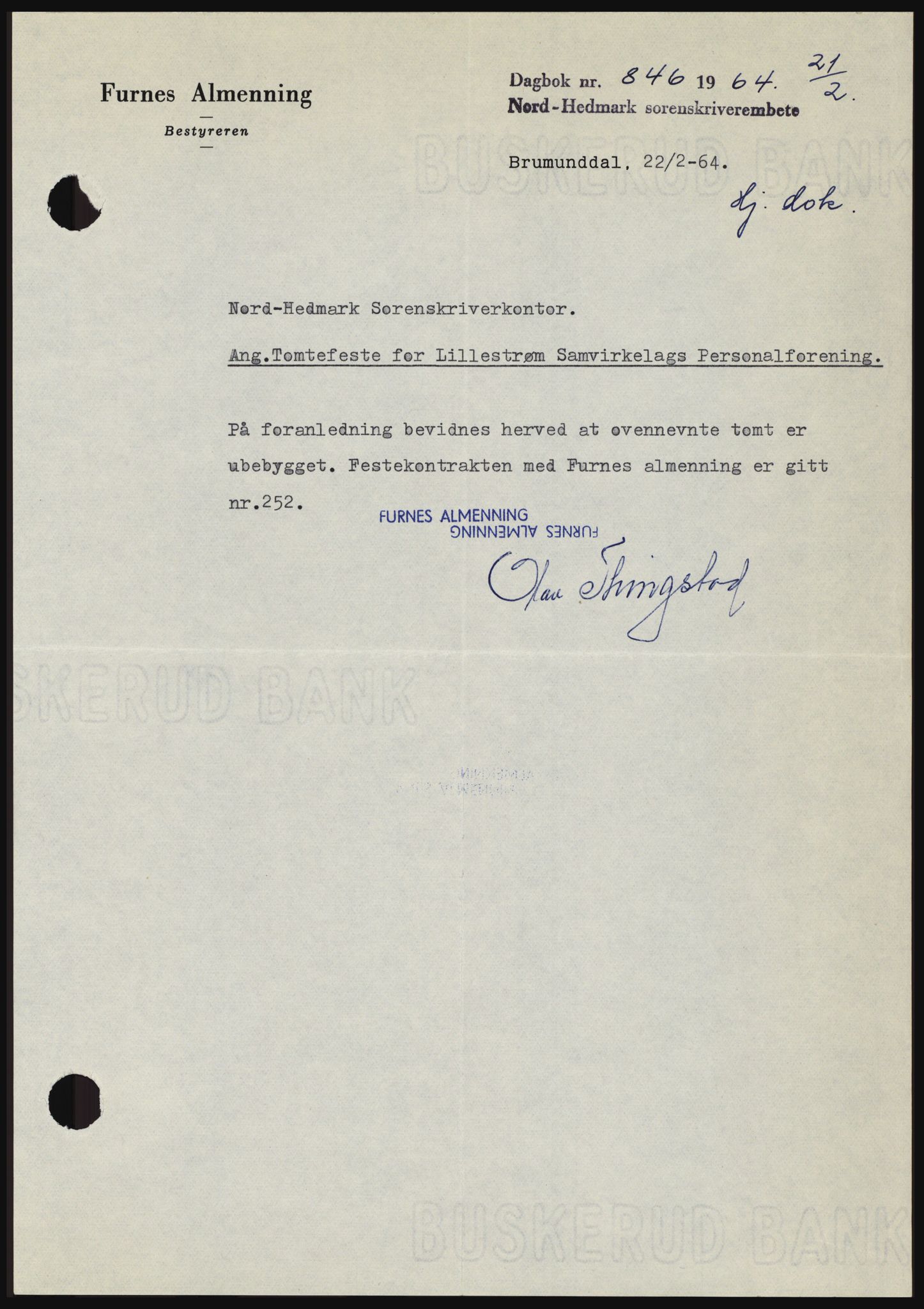 Nord-Hedmark sorenskriveri, SAH/TING-012/H/Hc/L0019: Pantebok nr. 19, 1963-1964, Dagboknr: 846/1964