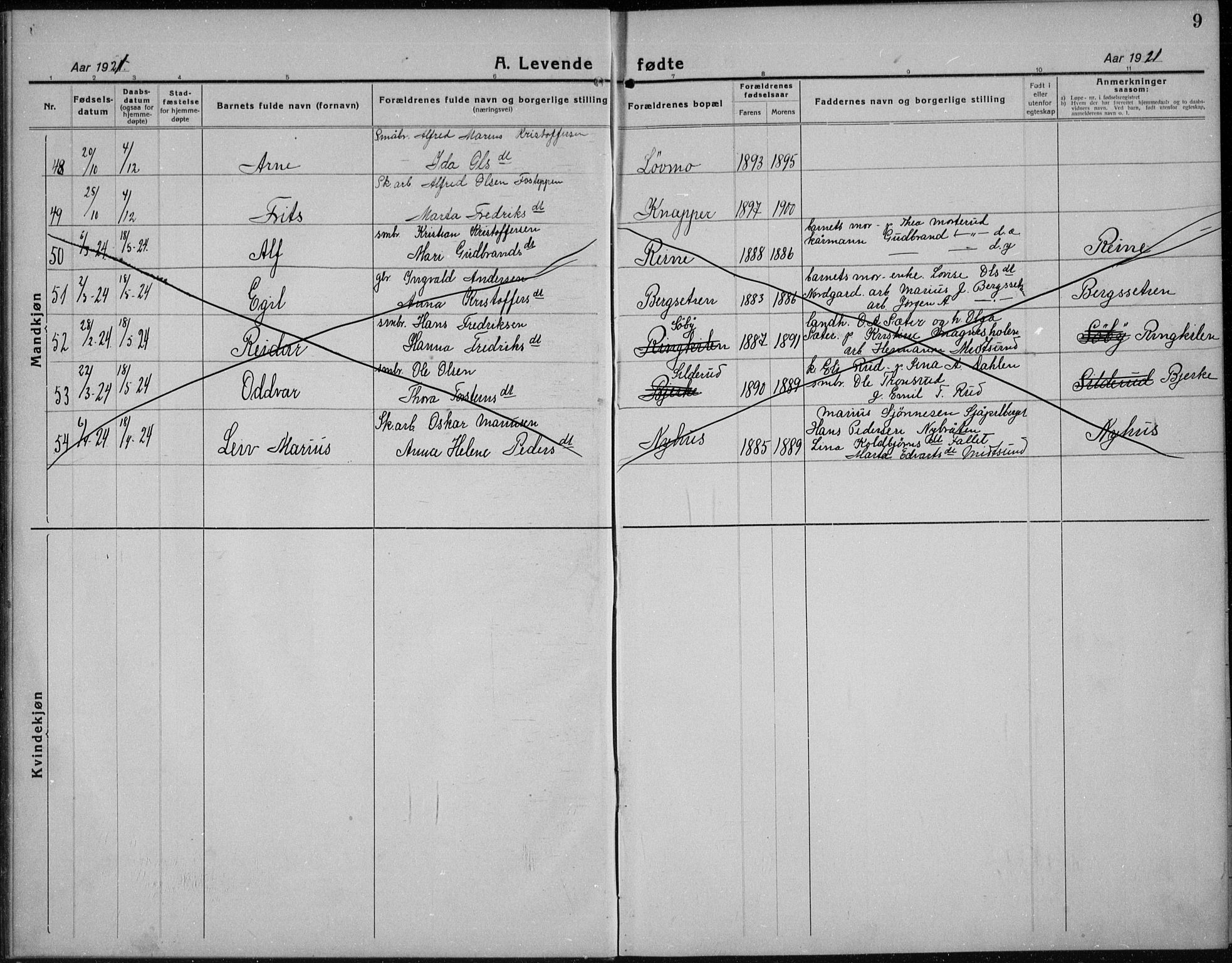 Nord-Odal prestekontor, AV/SAH-PREST-032/H/Ha/Hab/L0004: Klokkerbok nr. 4, 1921-1936, s. 9