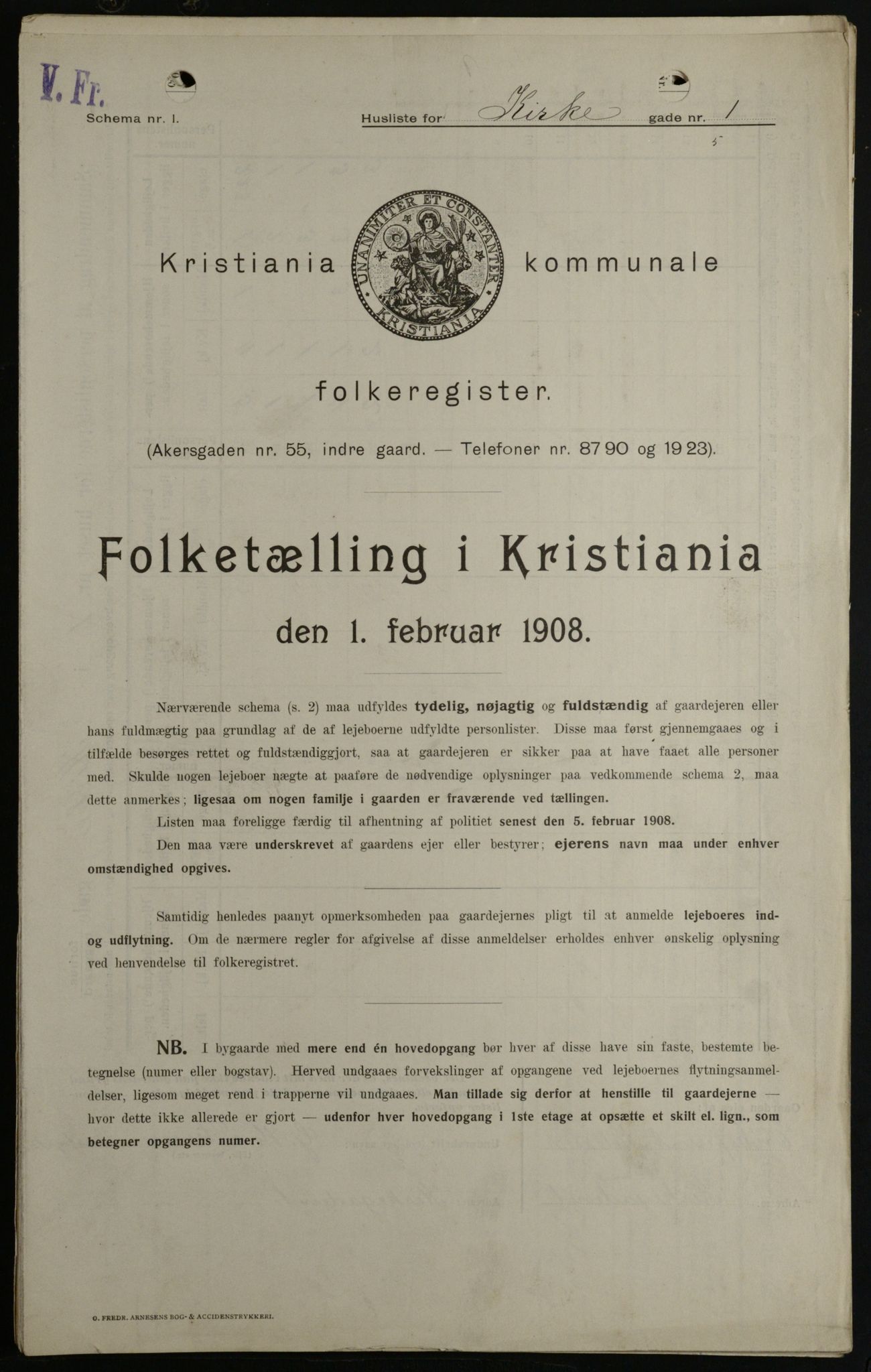 OBA, Kommunal folketelling 1.2.1908 for Kristiania kjøpstad, 1908, s. 44490