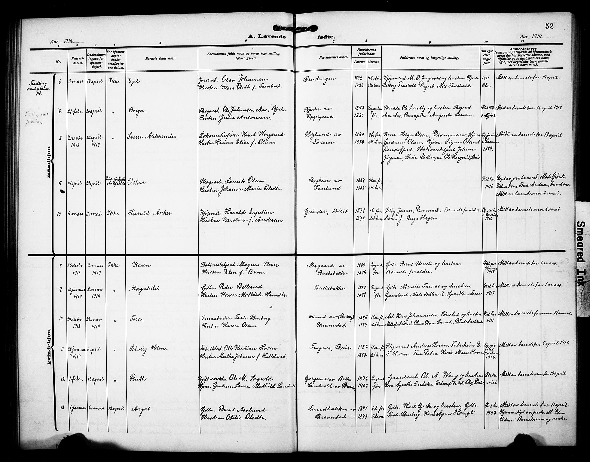 Østre Toten prestekontor, SAH/PREST-104/H/Ha/Hab/L0008: Klokkerbok nr. 8, 1913-1929, s. 52