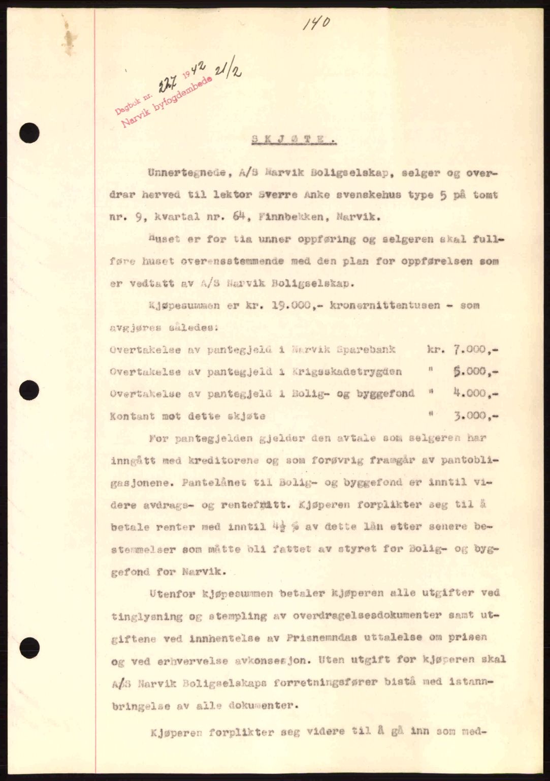 Narvik sorenskriveri, SAT/A-0002/1/2/2C/2Ca: Pantebok nr. A19, 1942-1943, Dagboknr: 227/1942