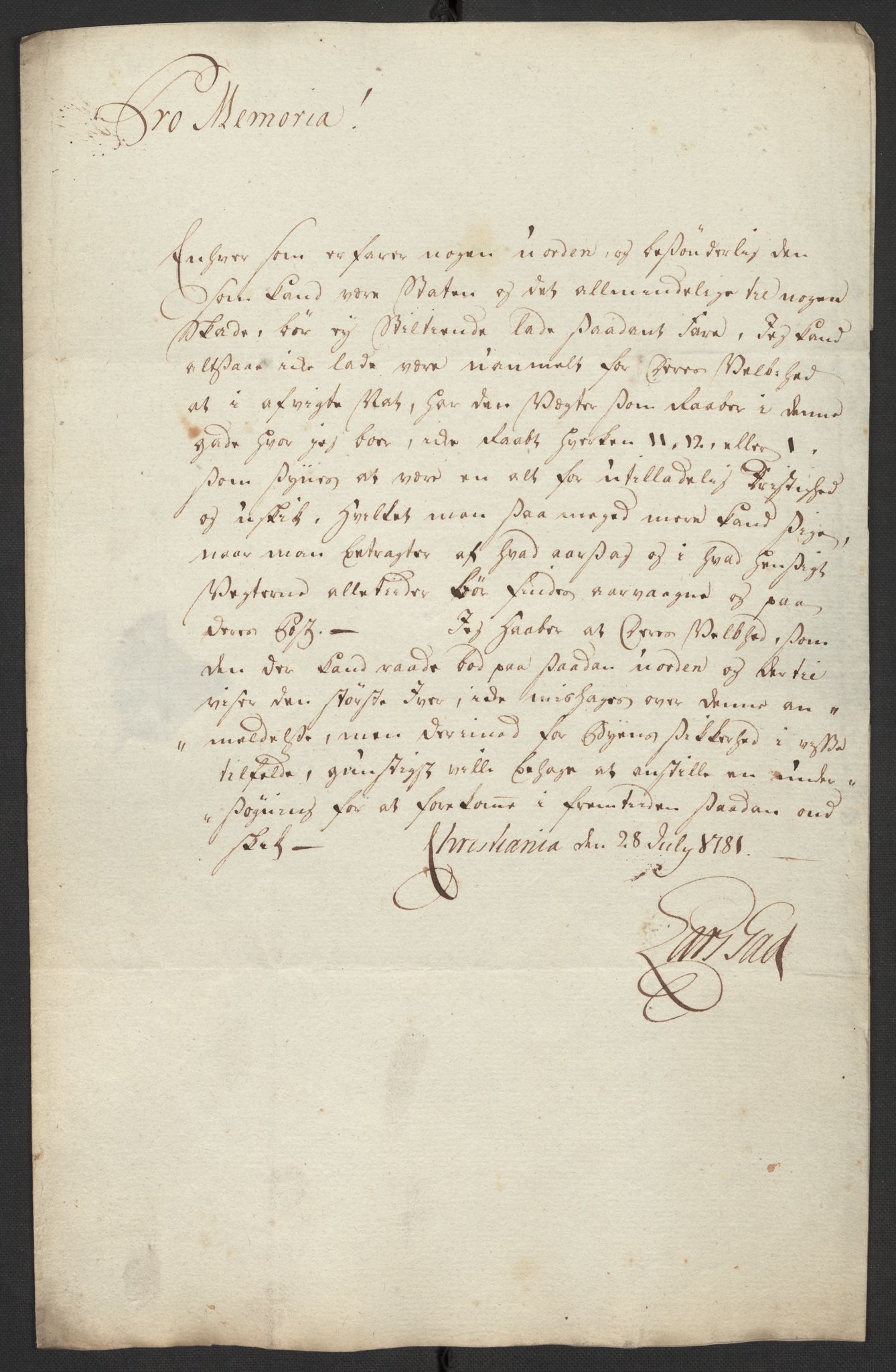Oslo politidistrikt, AV/SAO-A-10085/D/Da/L0003: Innkomne brev, pro memoria m.v., 1781, s. 220