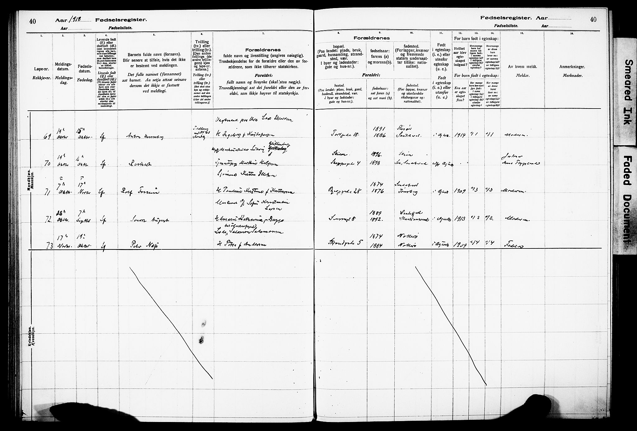 Sandefjord kirkebøker, AV/SAKO-A-315/J/Ja/L0001: Fødselsregister nr. 1, 1916-1932, s. 40