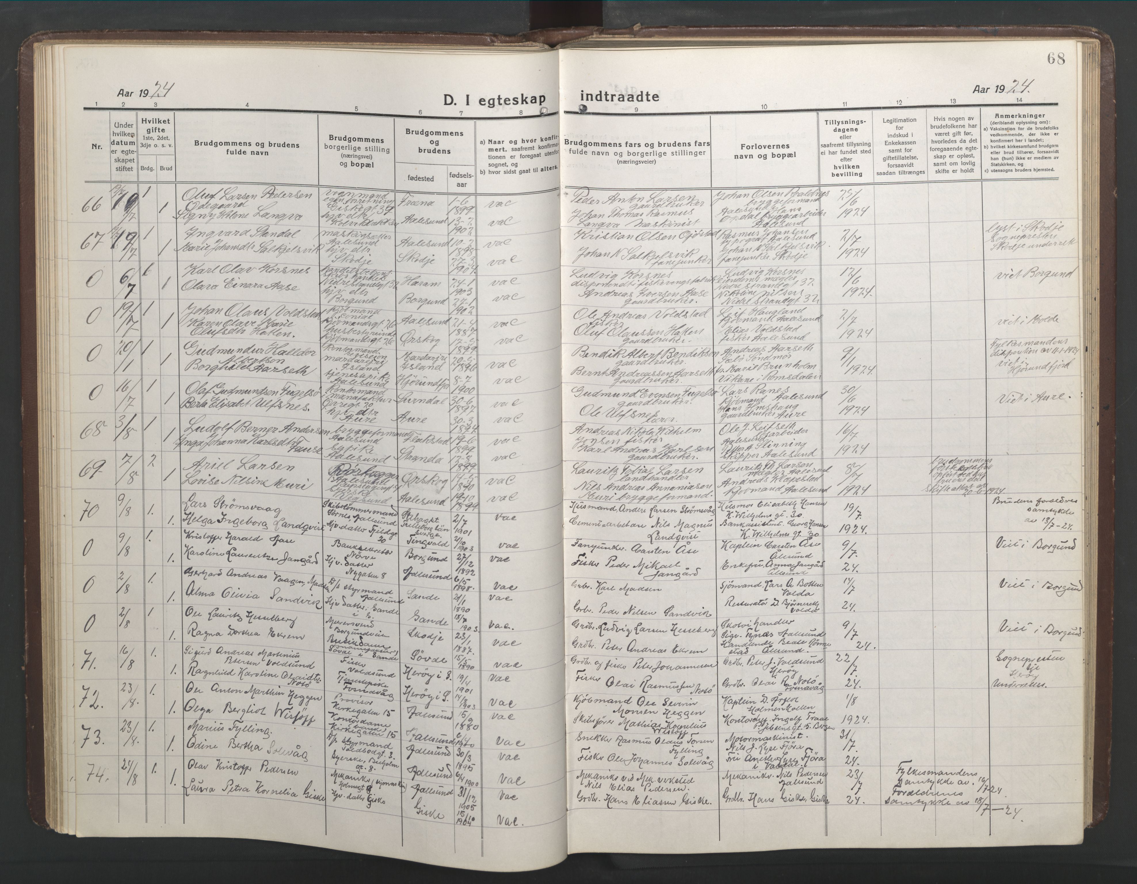 Ministerialprotokoller, klokkerbøker og fødselsregistre - Møre og Romsdal, SAT/A-1454/529/L0473: Klokkerbok nr. 529C10, 1918-1941, s. 68