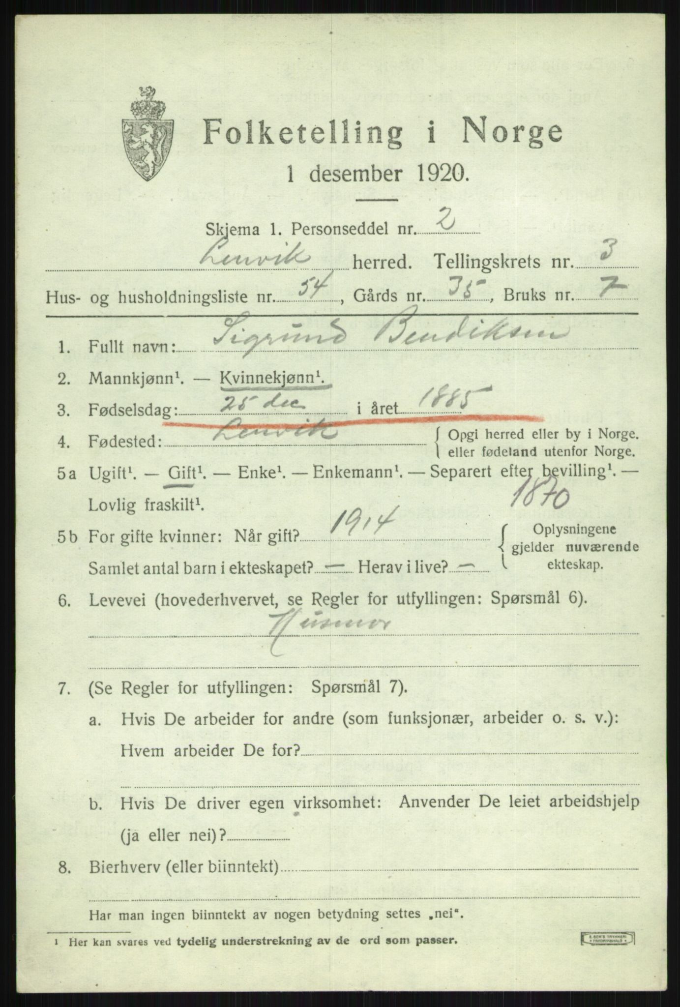 SATØ, Folketelling 1920 for 1931 Lenvik herred, 1920, s. 5466