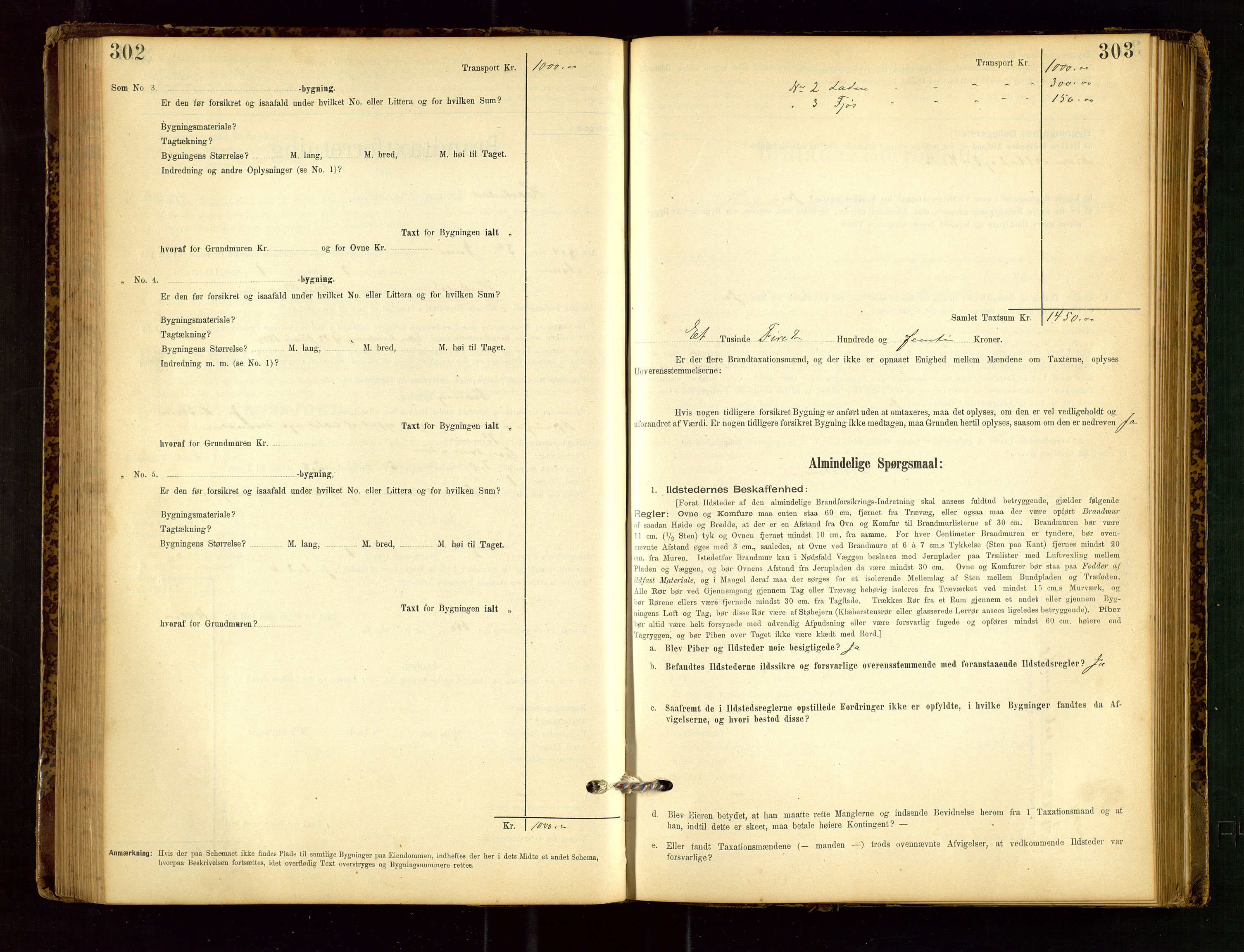 Heskestad lensmannskontor, SAST/A-100304/Gob/L0001: "Brandtaxationsprotokol", 1894-1915, s. 302-303