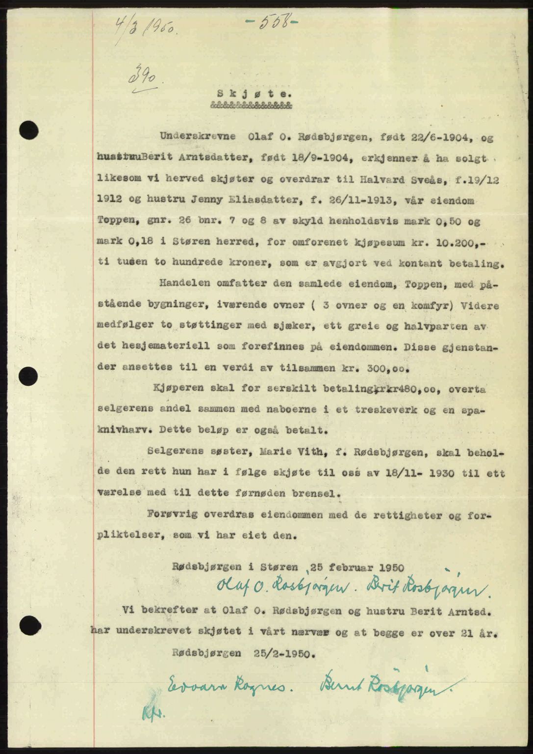 Gauldal sorenskriveri, SAT/A-0014/1/2/2C: Pantebok nr. A9, 1949-1950, Dagboknr: 390/1950