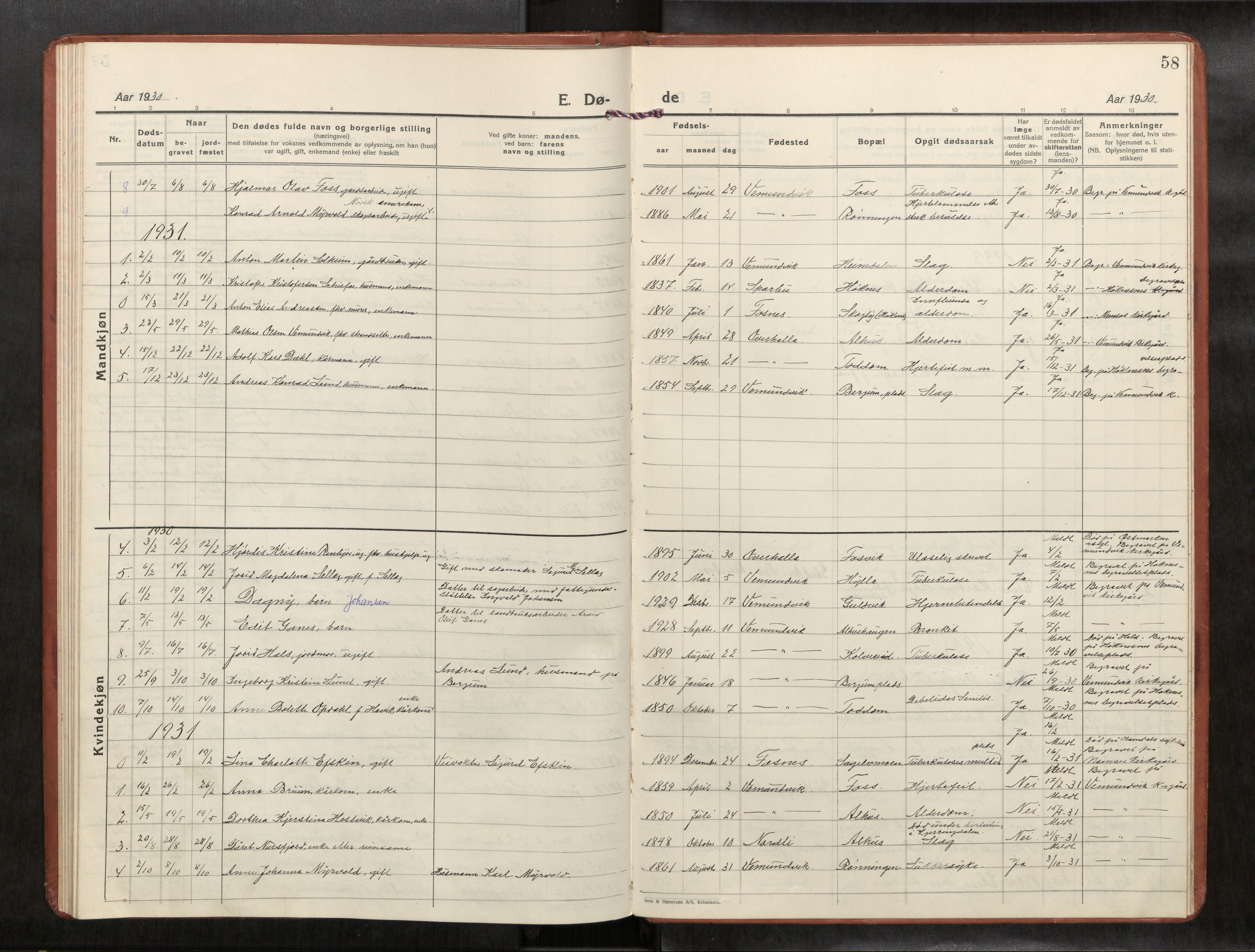 Ministerialprotokoller, klokkerbøker og fødselsregistre - Nord-Trøndelag, SAT/A-1458/769/L0586a: Klokkerbok nr. 769C02, 1926-1951, s. 58