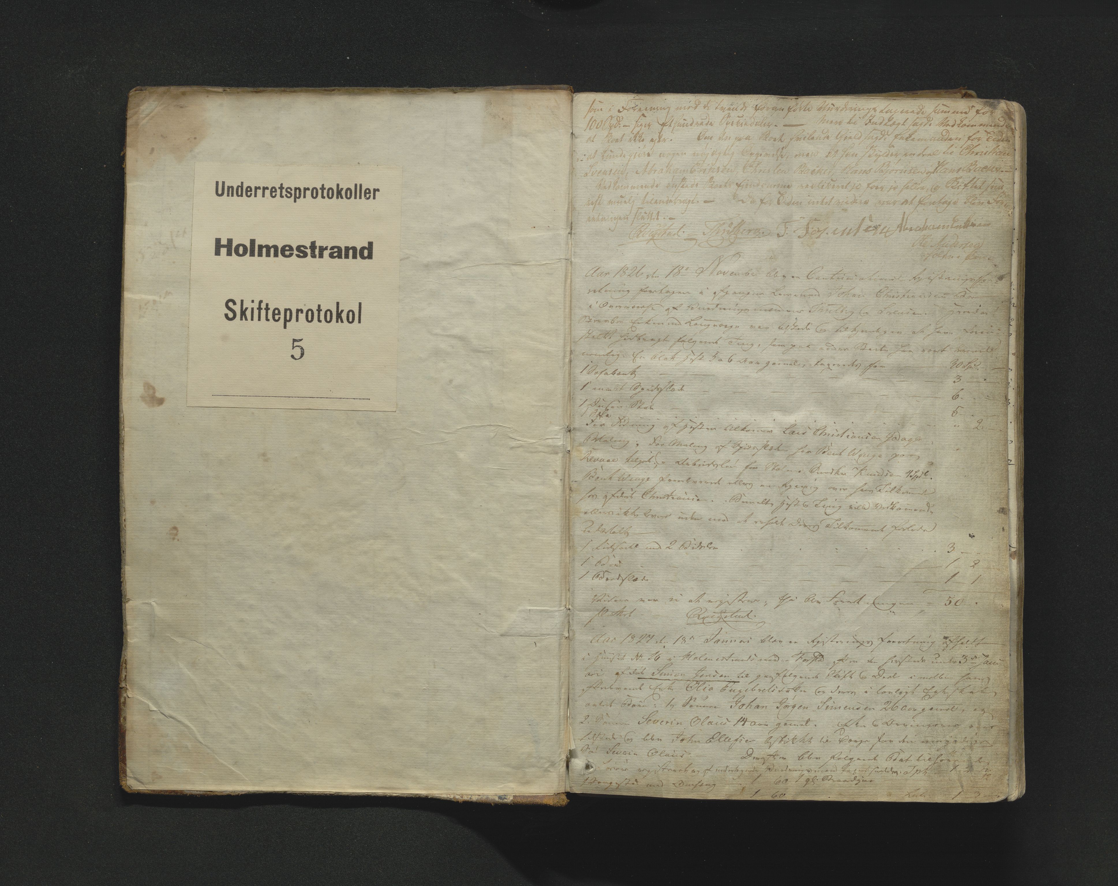 Holmestrand byfogd, SAKO/A-223/H/Hb/L0001: Skifteregistreringsprotokoll., 1826-1850