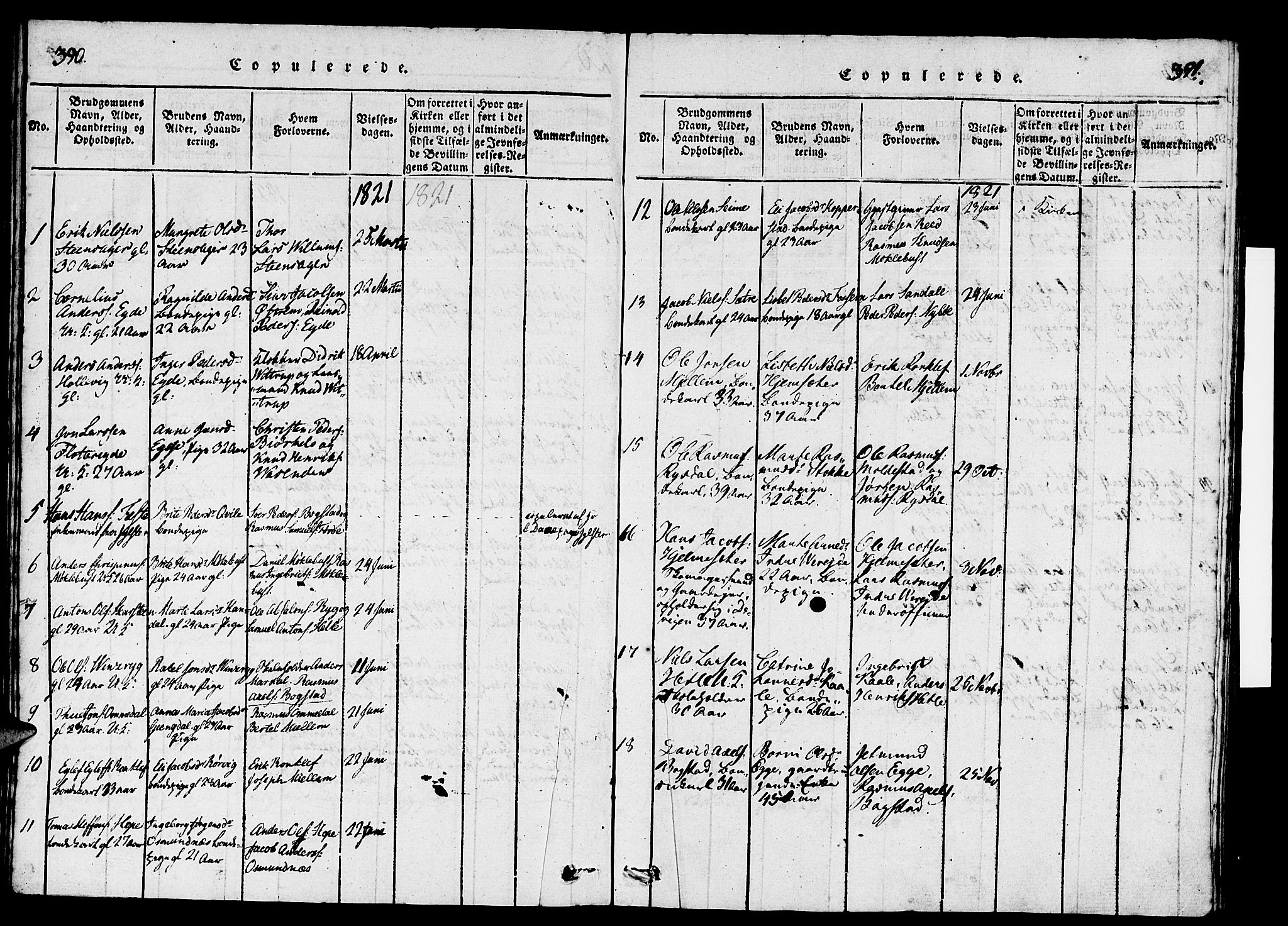 Gloppen sokneprestembete, AV/SAB-A-80101/H/Hab/Haba/L0001: Klokkerbok nr. A 1, 1816-1827, s. 390-391