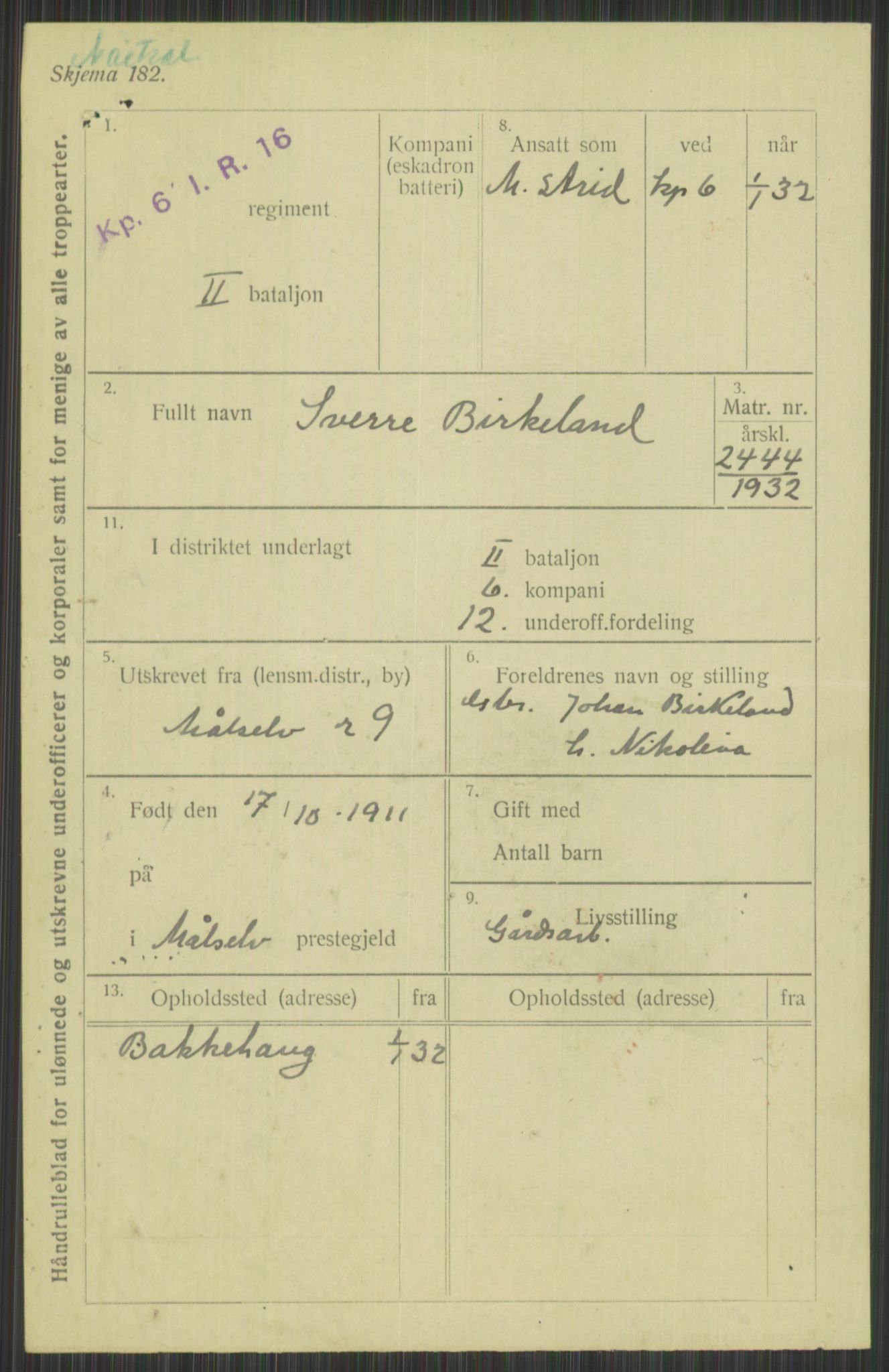 Forsvaret, Troms infanteriregiment nr. 16, AV/RA-RAFA-3146/P/Pa/L0016: Rulleblad for regimentets menige mannskaper, årsklasse 1932, 1932, s. 131