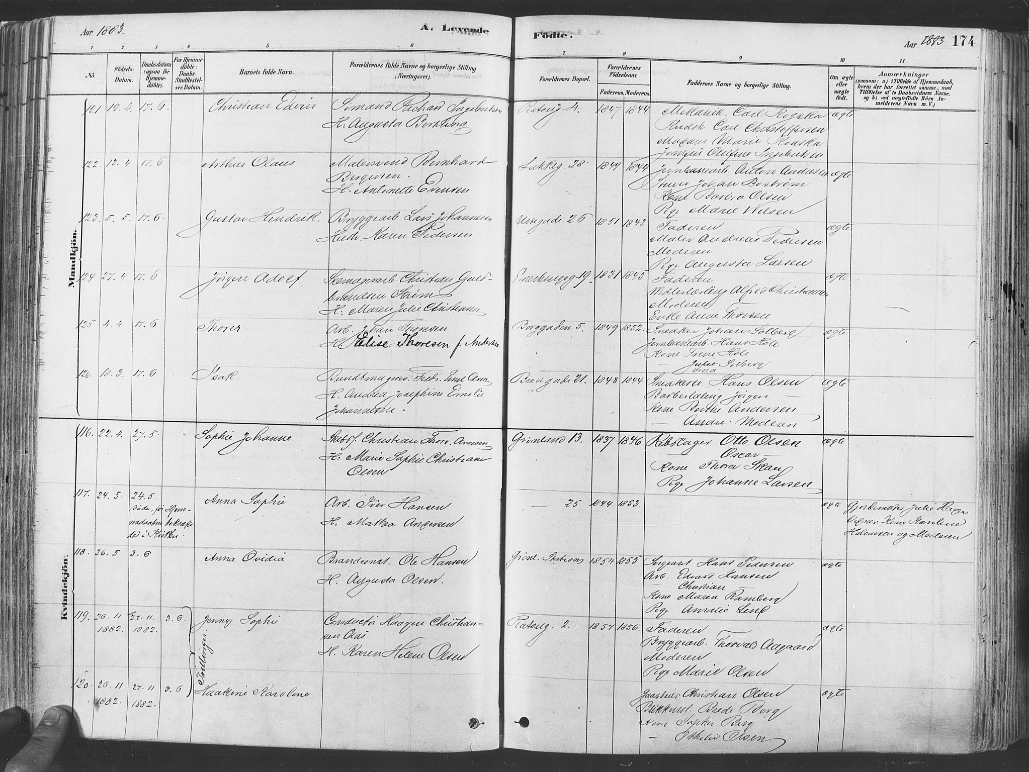 Grønland prestekontor Kirkebøker, SAO/A-10848/F/Fa/L0007: Ministerialbok nr. 7, 1878-1888, s. 174