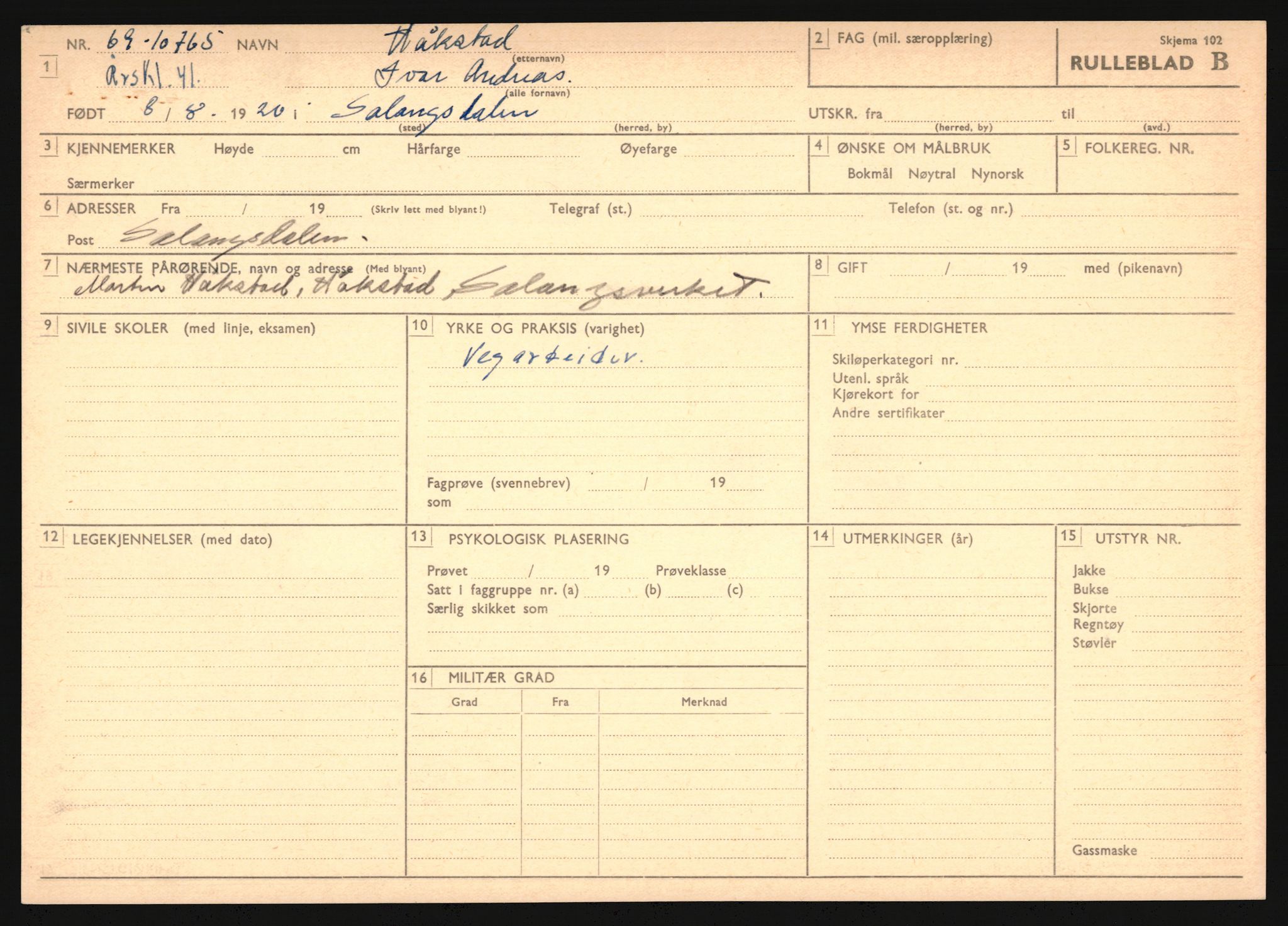 Forsvaret, Troms infanteriregiment nr. 16, AV/RA-RAFA-3146/P/Pa/L0024/0002: Rulleblad / Rulleblad for regimentets menige mannskaper, årsklasse 1941, 1941, s. 156