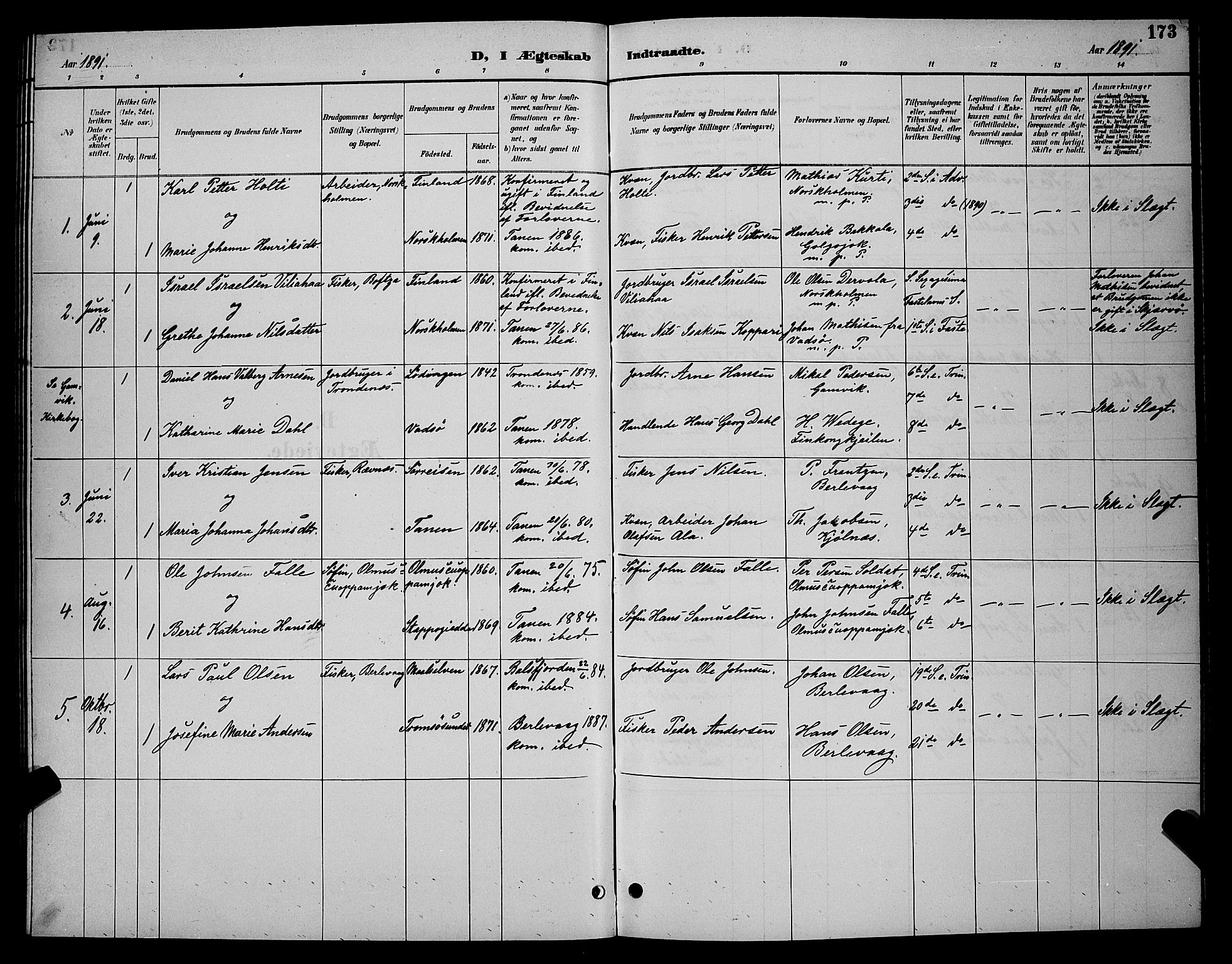 Tana sokneprestkontor, AV/SATØ-S-1334/H/Hb/L0004klokker: Klokkerbok nr. 4, 1890-1903, s. 173