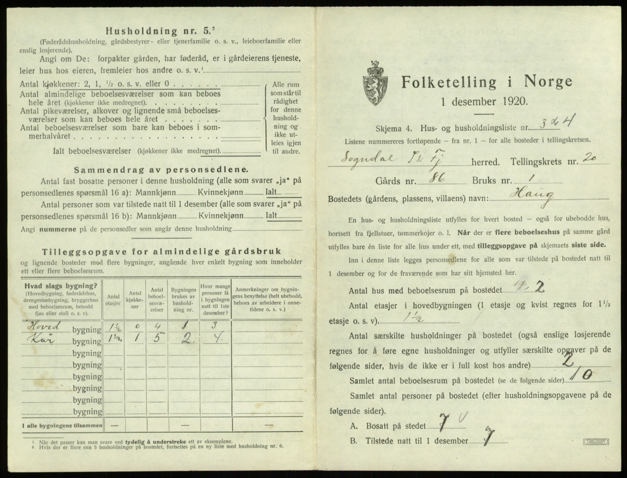 SAB, Folketelling 1920 for 1420 Sogndal herred, 1920, s. 1108