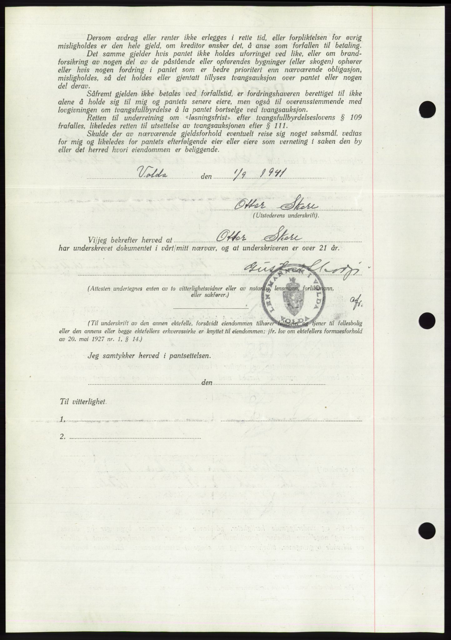 Søre Sunnmøre sorenskriveri, AV/SAT-A-4122/1/2/2C/L0071: Pantebok nr. 65, 1941-1941, Dagboknr: 949/1941