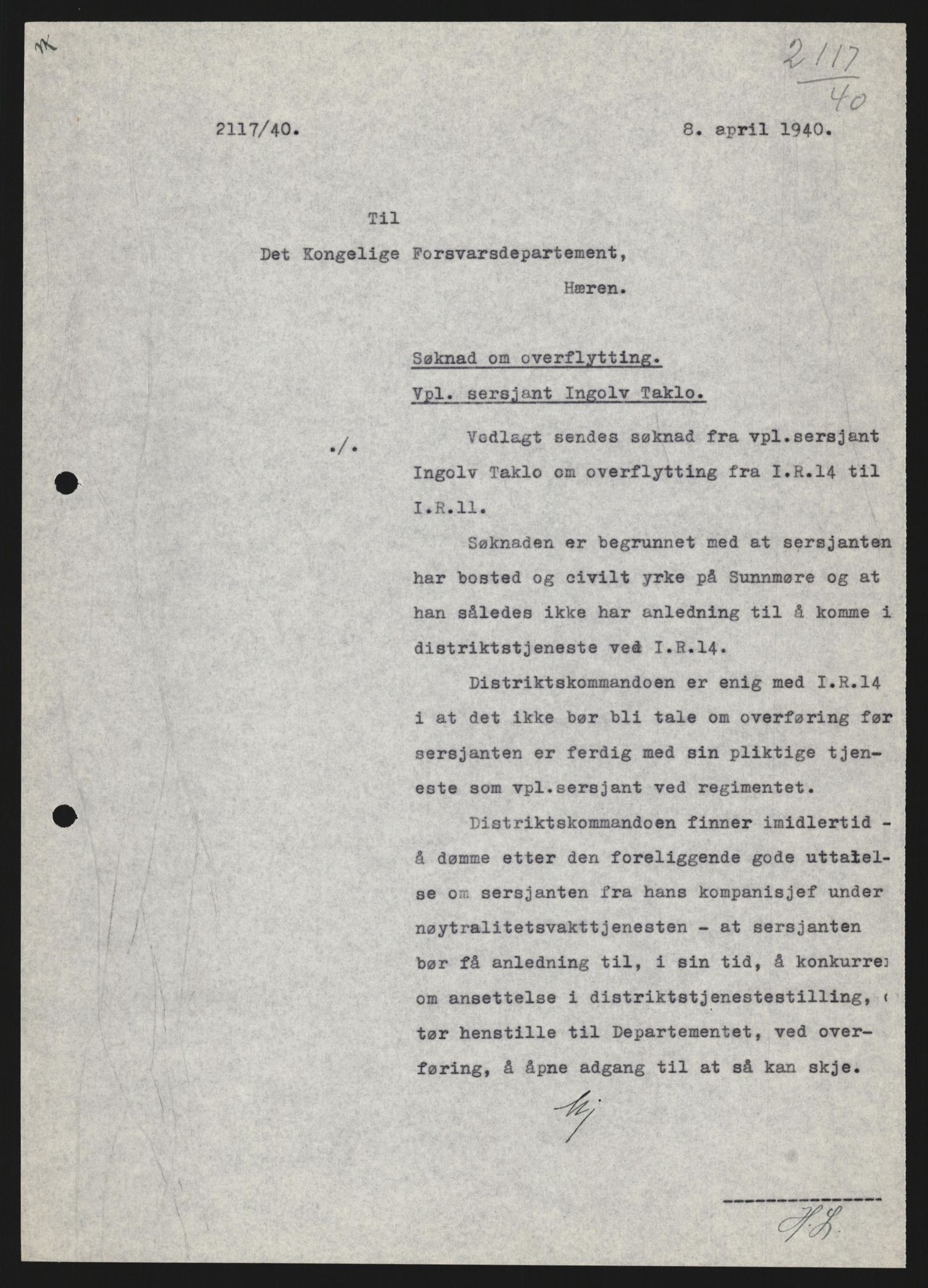 Forsvaret, Forsvarets krigshistoriske avdeling, AV/RA-RAFA-2017/Y/Yb/L0123: II-C-11-600  -  6. Divisjon med avdelinger, 1940, s. 123