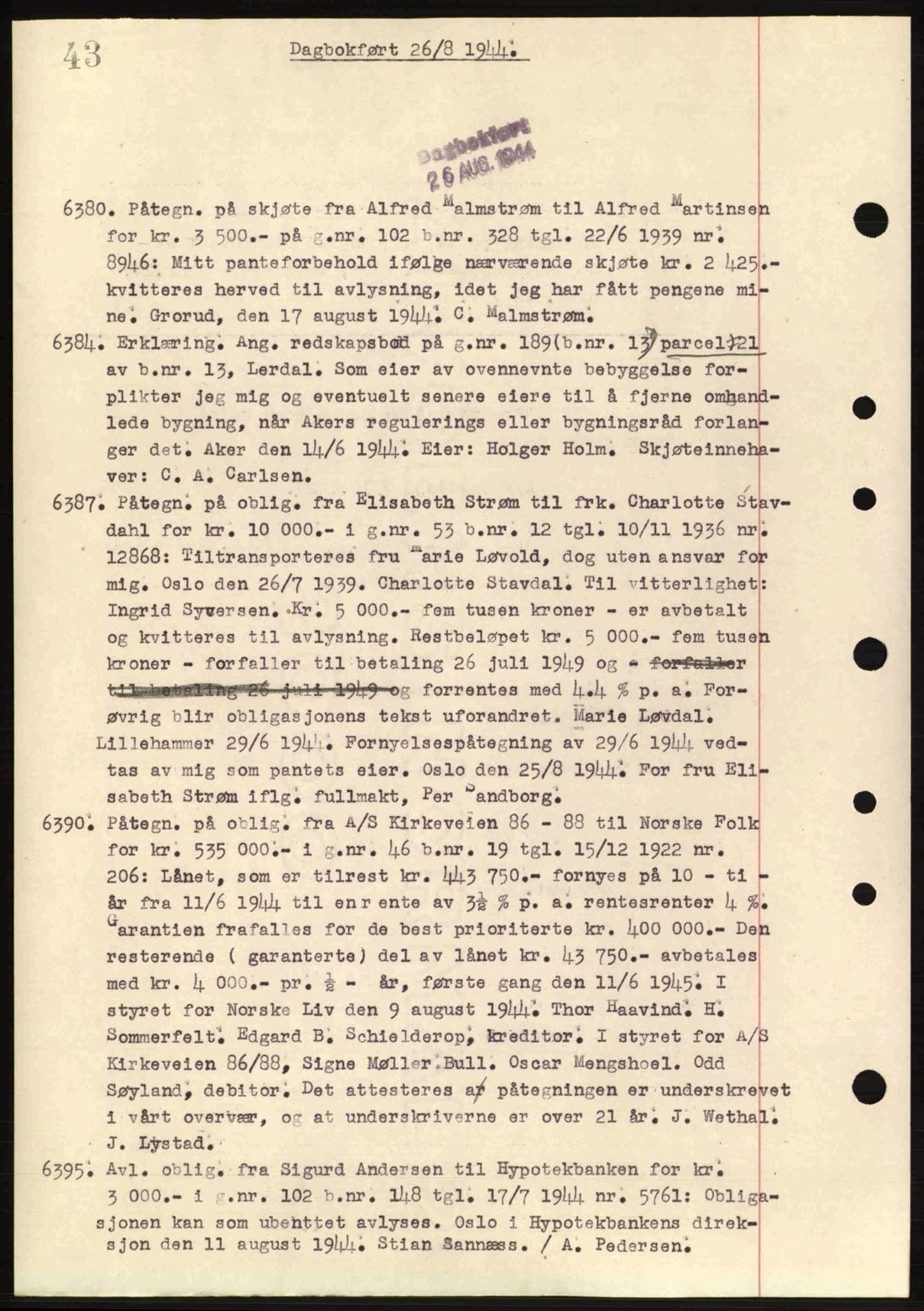 Aker herredsskriveri, SAO/A-10896/G/Gb/Gba/Gbac/L0035: Pantebok nr. B200-201, 1944-1944, Dagboknr: 6382/1944