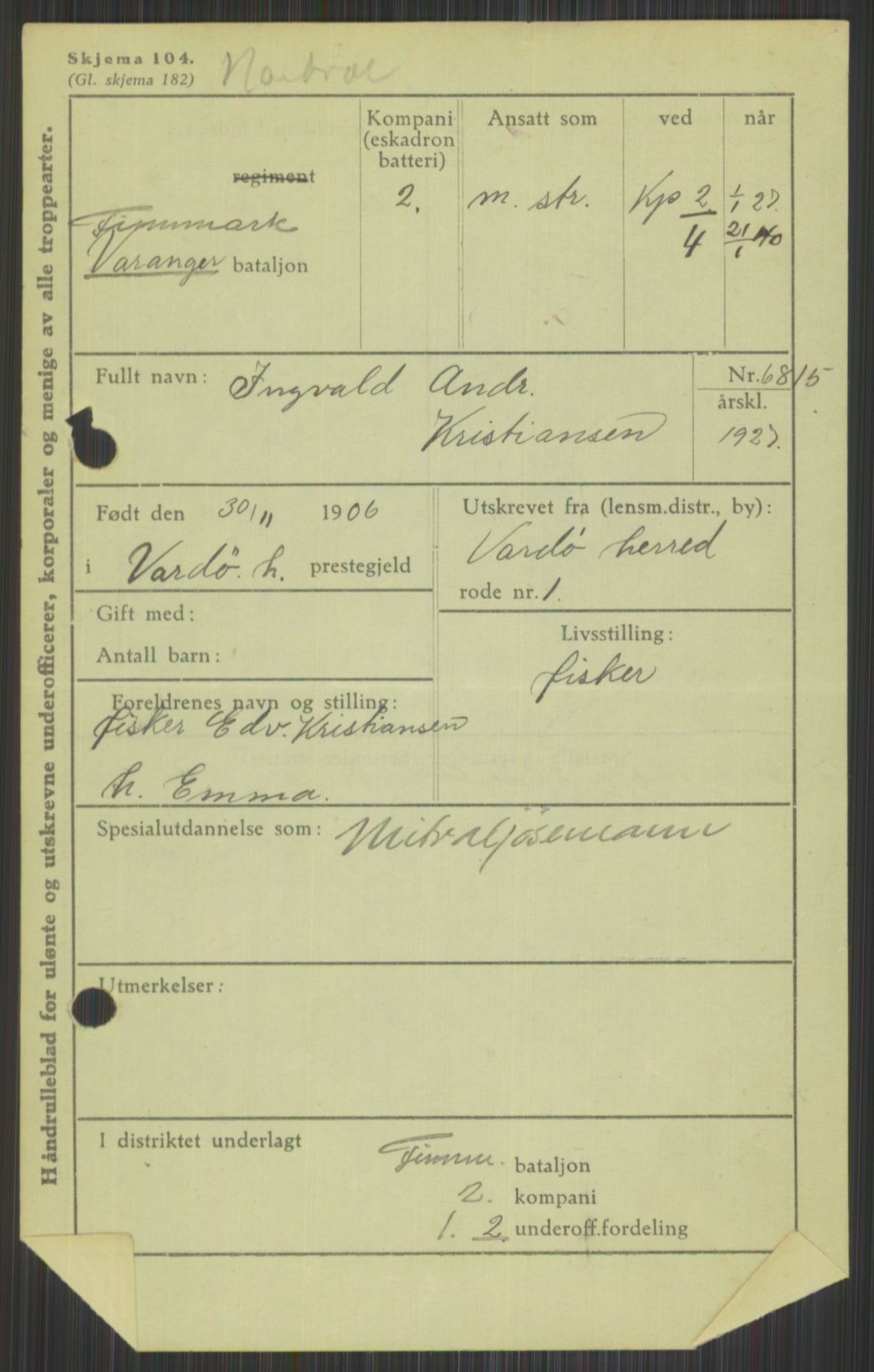 Forsvaret, Varanger bataljon, AV/RA-RAFA-2258/1/D/L0440: Rulleblad for fødte 1892-1912, 1892-1912, s. 859