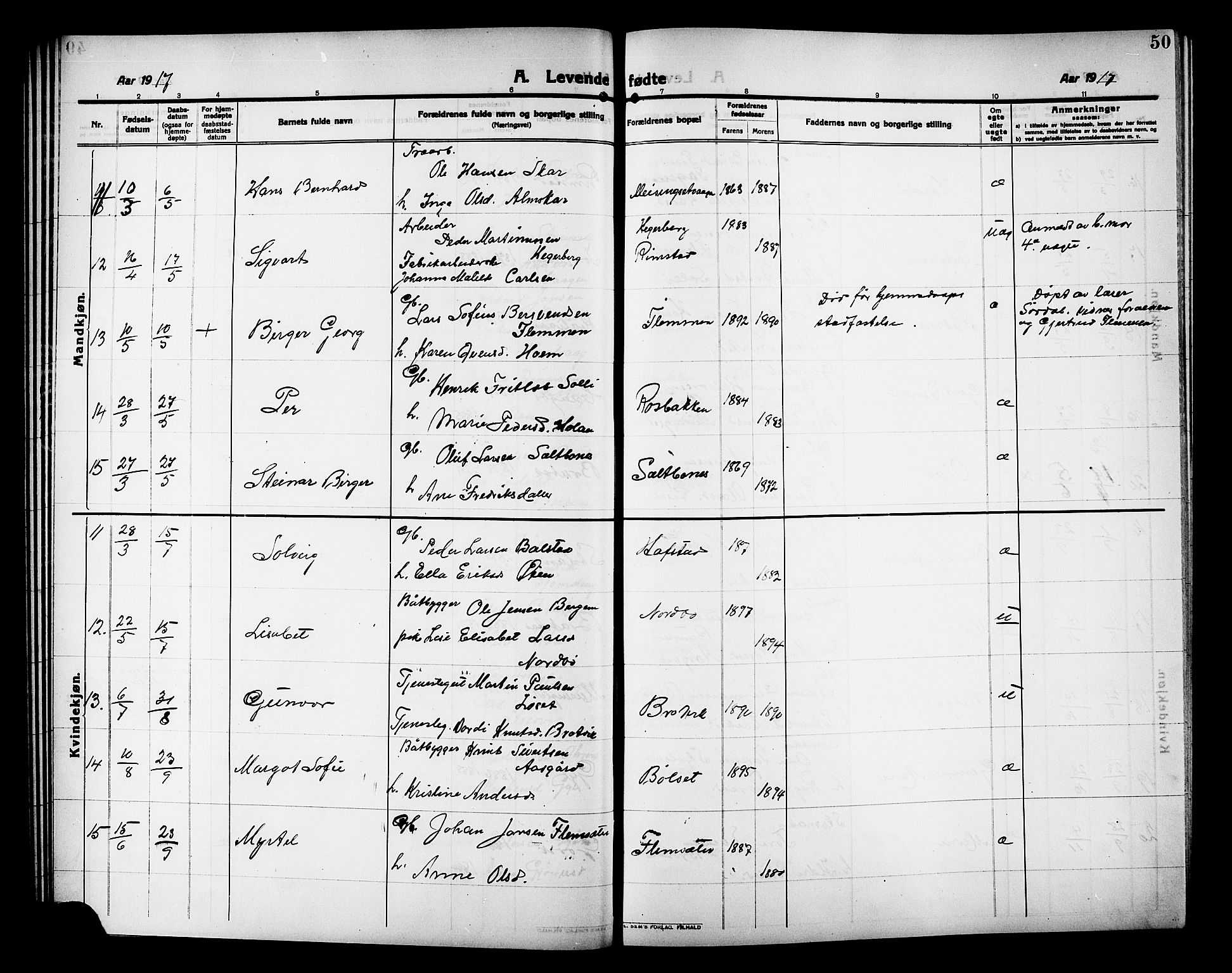 Ministerialprotokoller, klokkerbøker og fødselsregistre - Møre og Romsdal, AV/SAT-A-1454/586/L0993: Klokkerbok nr. 586C04, 1910-1918, s. 50