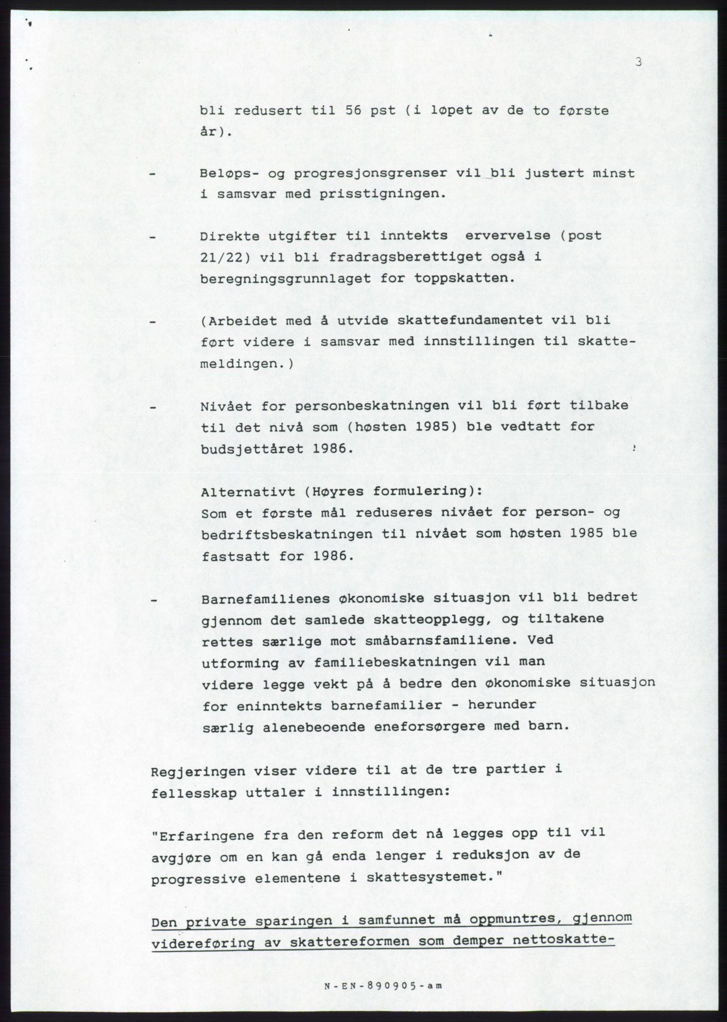 Forhandlingsmøtene 1989 mellom Høyre, KrF og Senterpartiet om dannelse av regjering, AV/RA-PA-0697/A/L0001: Forhandlingsprotokoll med vedlegg, 1989, s. 201