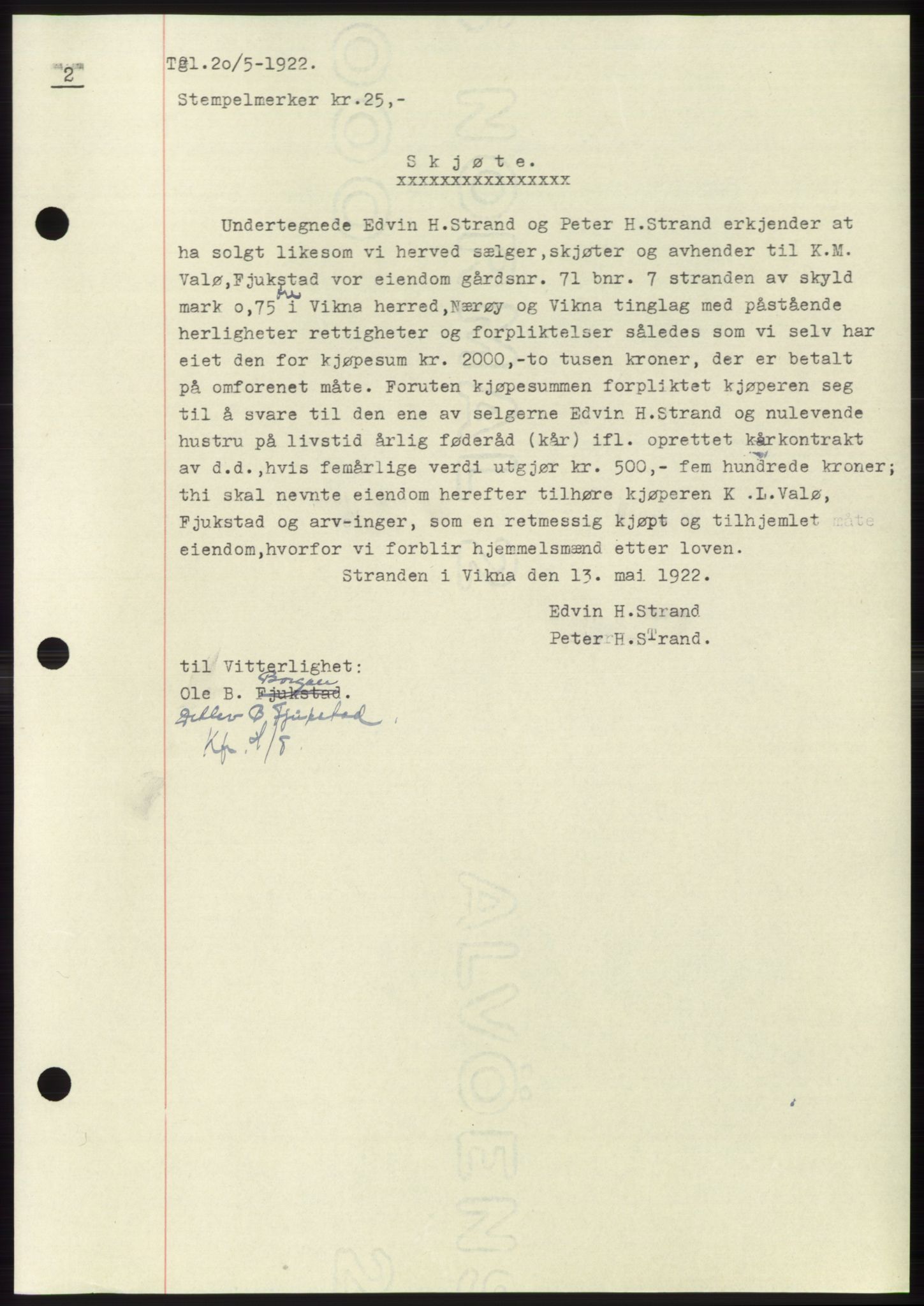 Namdal sorenskriveri, SAT/A-4133/1/2/2C: Pantebok nr. -, 1922-1925, Tingl.dato: 20.05.1922