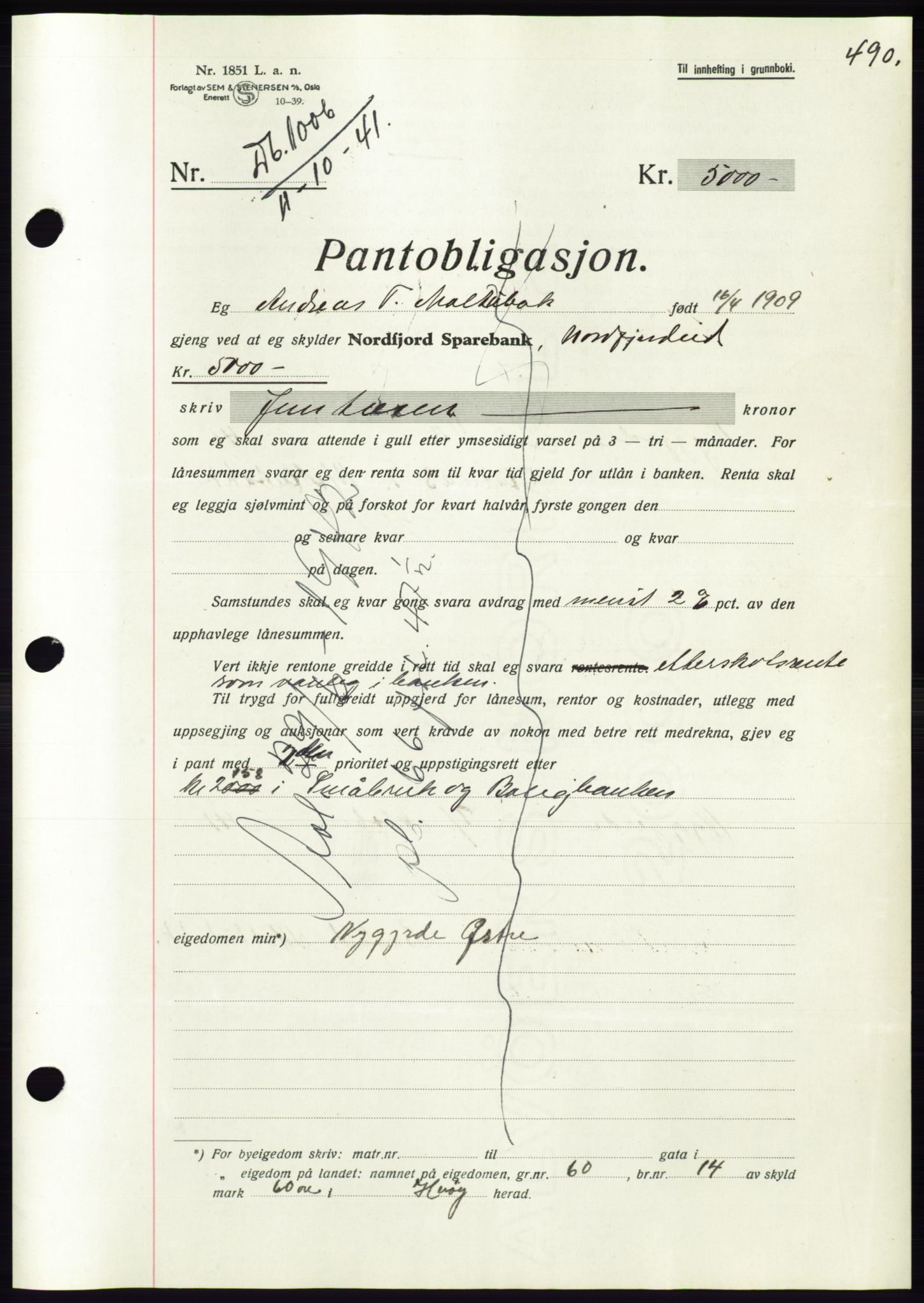 Søre Sunnmøre sorenskriveri, AV/SAT-A-4122/1/2/2C/L0071: Pantebok nr. 65, 1941-1941, Dagboknr: 1006/1941